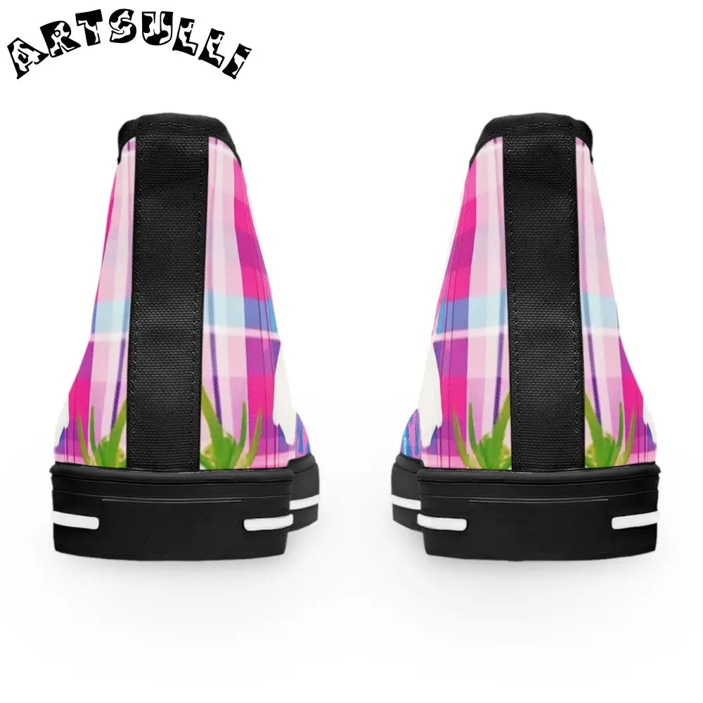 JAKKOUTTHEBXX Plaid Garden Pink and Purple Women’s High Top Sneakers