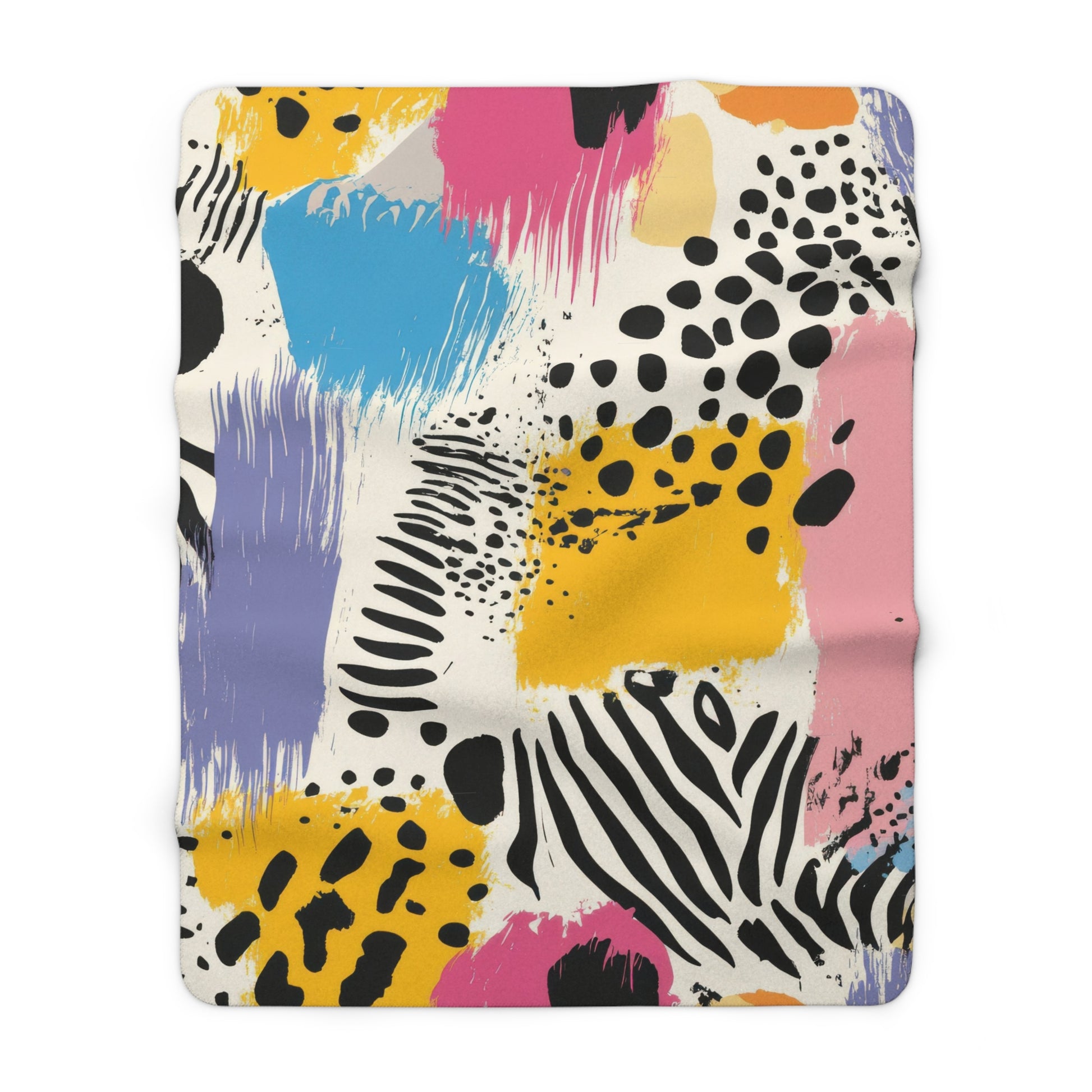 Animal Print x Paint Brush Strokes Multi-Color II Sherpa Fleece Blanket, Artsulli - Art is Long, Life is Short, Home Decor, Size, 60" × 80", , , , , 22135210155802