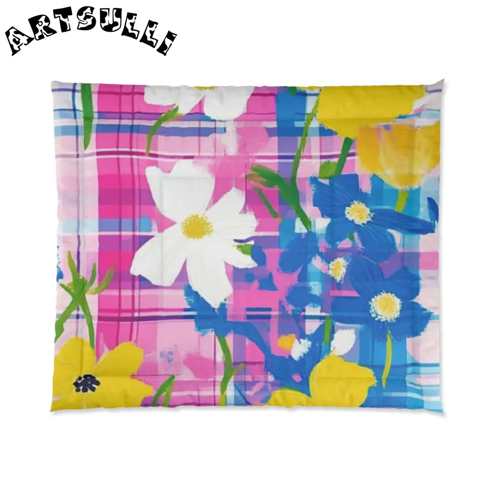 JAKKOUTTHEBXX Plaid Garden Pink and Purple Comforter JAKKOUTTHEBXX