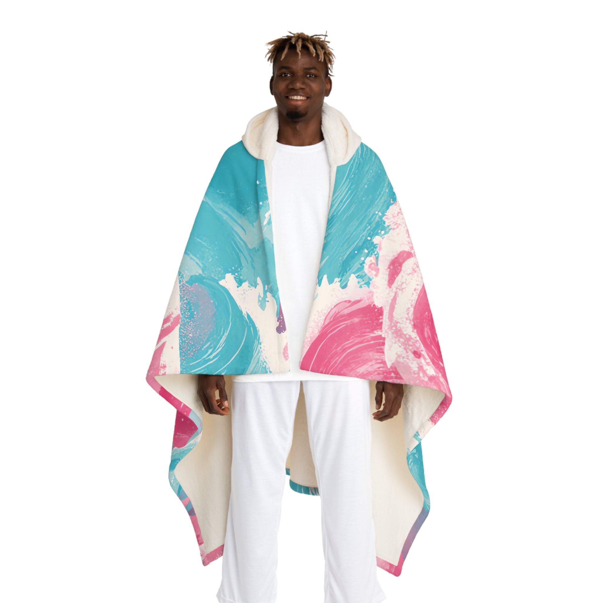 The Great Pastelwave II Pink and Blue Hooded Sherpa Fleece Blanket, Artsulli - Art is Long, Life is Short, All Over Prints, Size, One size, Color, Cream, , , 28596158600258949705