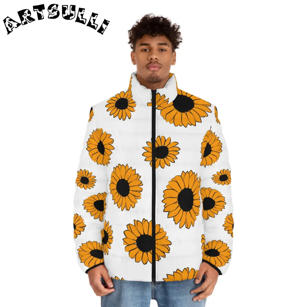JAKKOUTTHEBXX Sunflowers Men’s Puffer Jacket (AOP) JAKKOUTTHEBXX