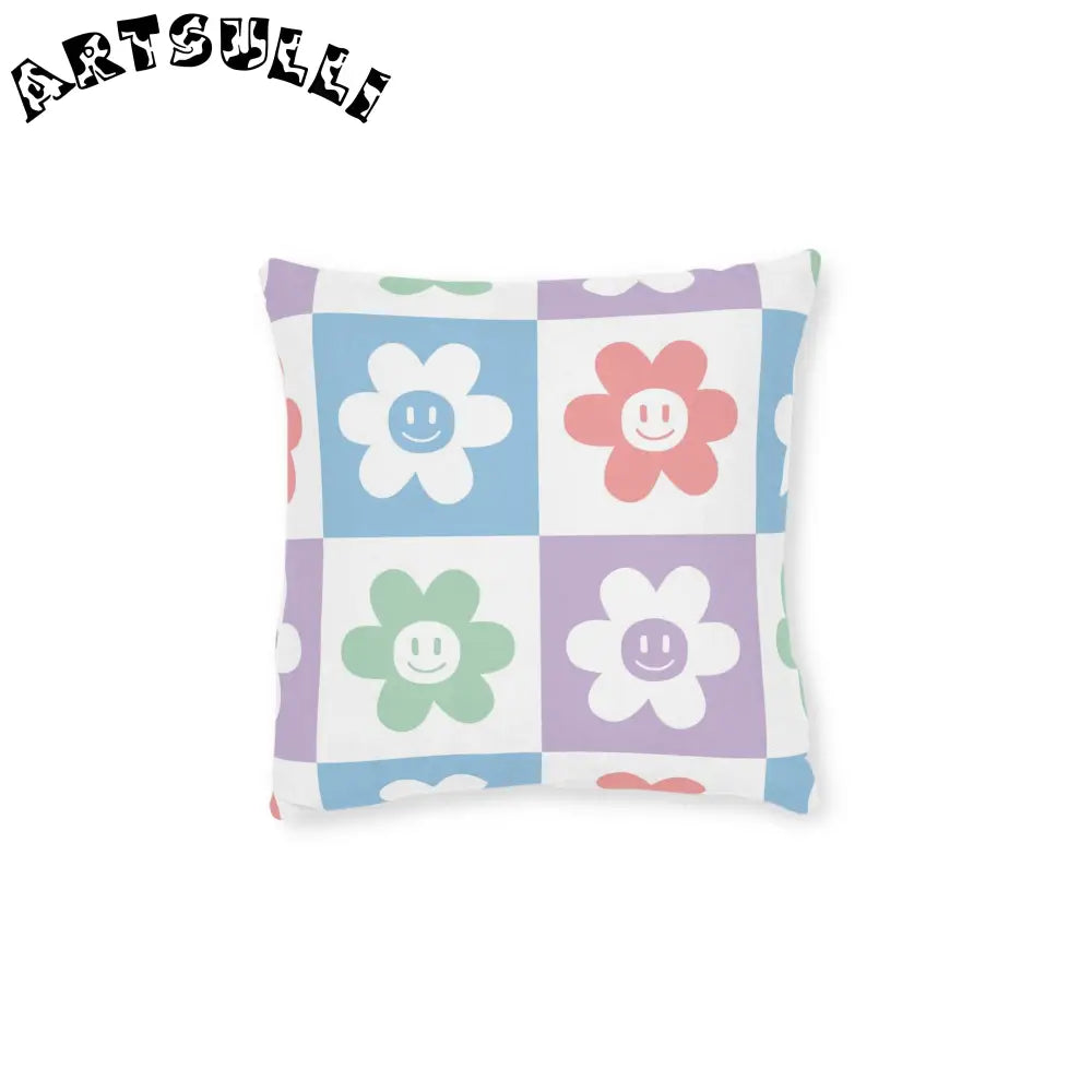 JAKKOUTTHEBXX Smiling Flower Checkered Faux Suede Square Pillow 2025