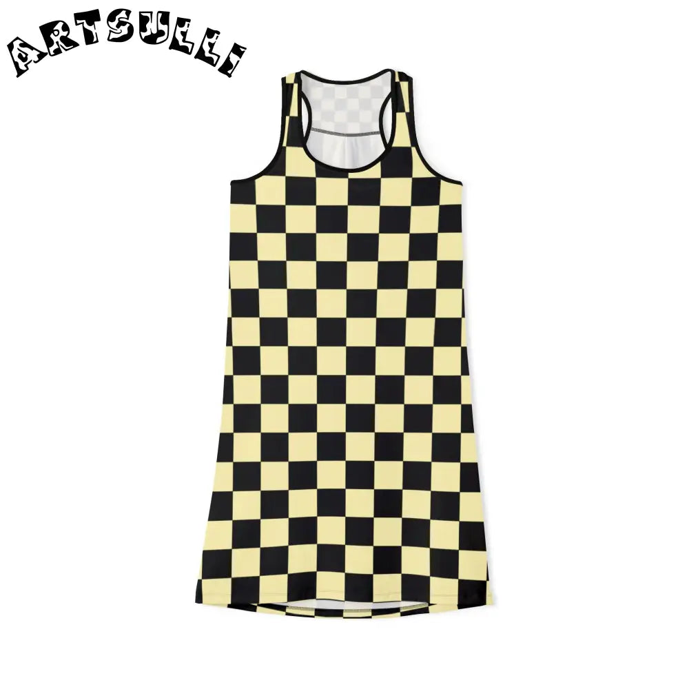 JAKKOUTTHEBXX Checkerboard Black and Yellow Women’s Racerback Dress