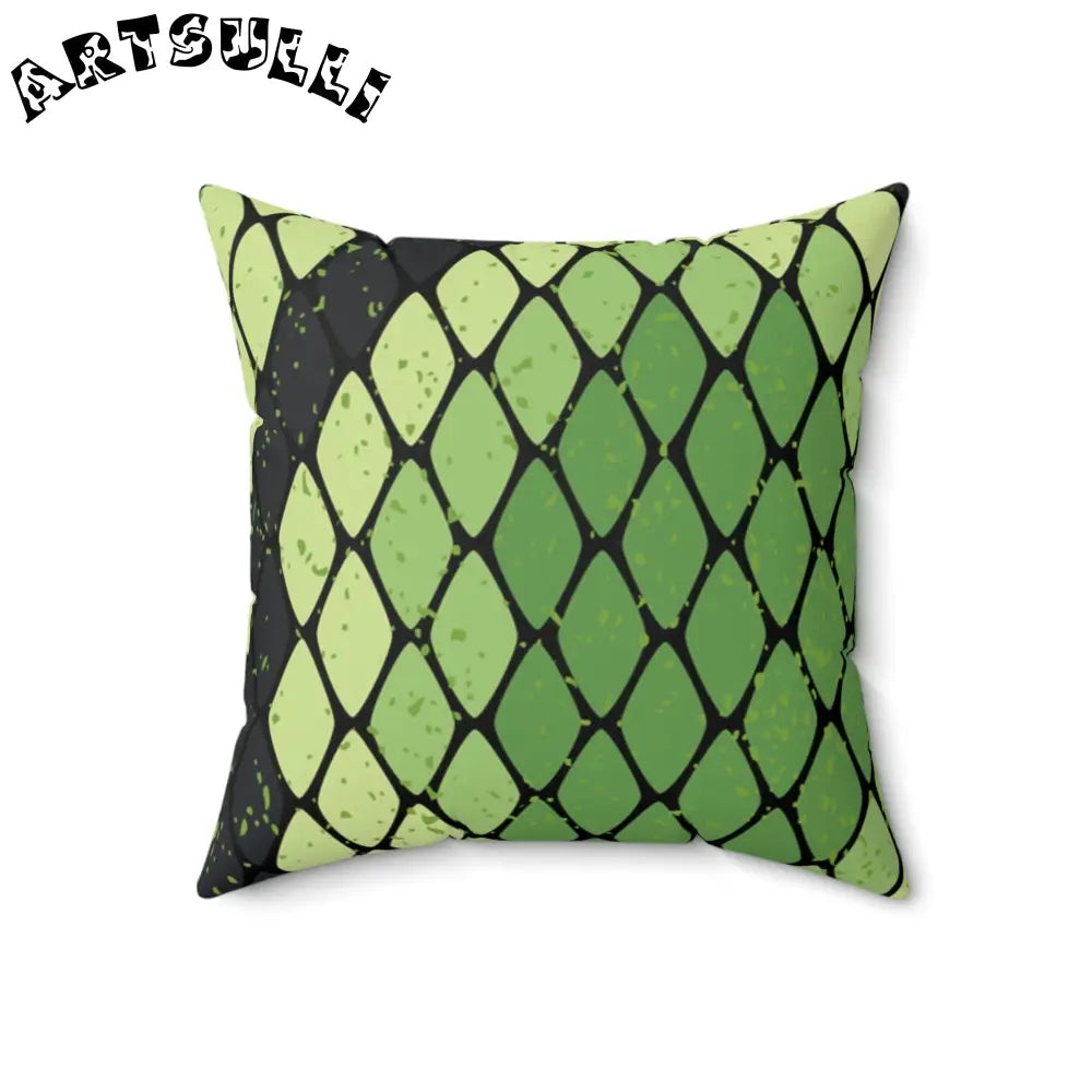 JAKKOUTTHEBXX Snake Skin Green and Black Faux Suede Square Pillow