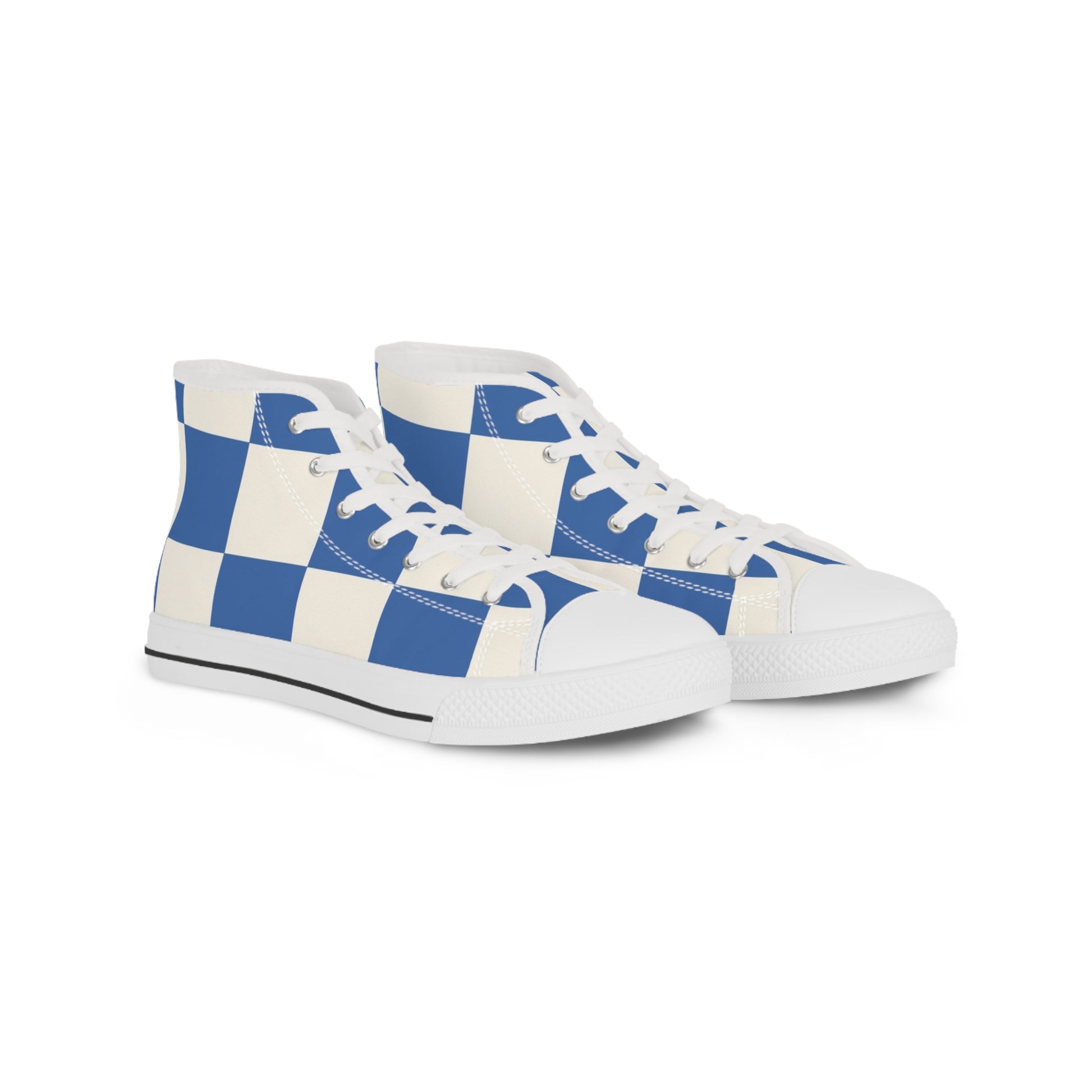 Big Checkerboard Blue Men's High Top Sneakers, Artsulli - Art is Long, Life is Short, Shoes, Size, US 5, Color, White sole, , , 25084919027495502824