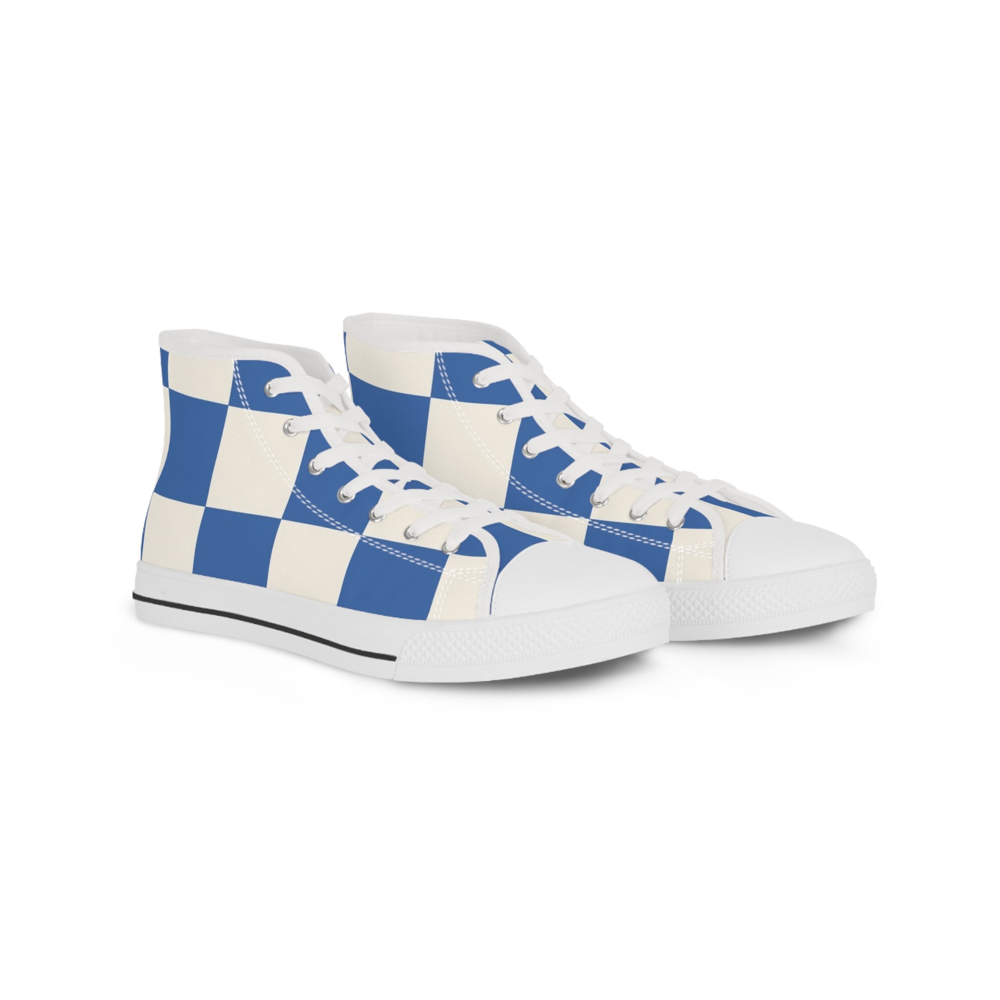 Big Checkerboard Blue Men's High Top Sneakers, Artsulli - Art is Long, Life is Short, Shoes, Size, US 5, Color, White sole, , , 25084919027495502824