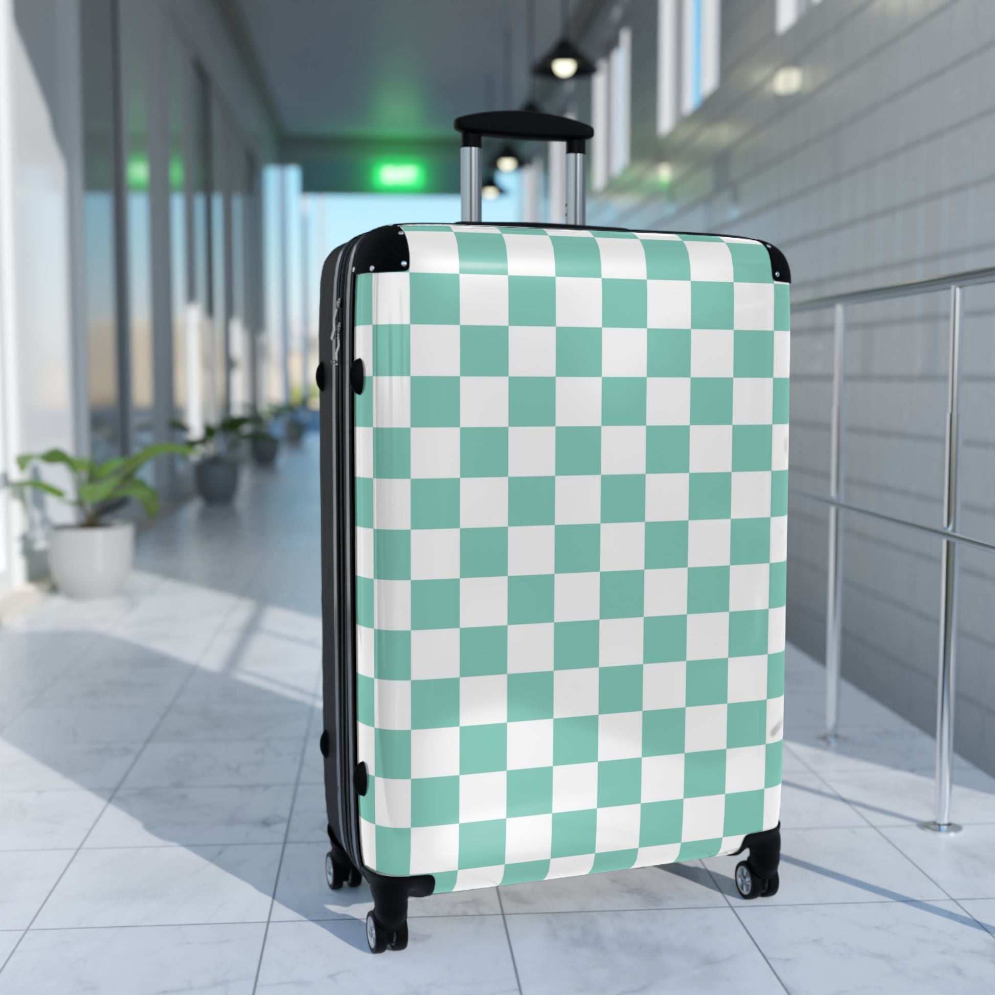 Checkerboard Light Green Suitcase, Artsulli - Art is Long, Life is Short, Bags, , , , , , , 
