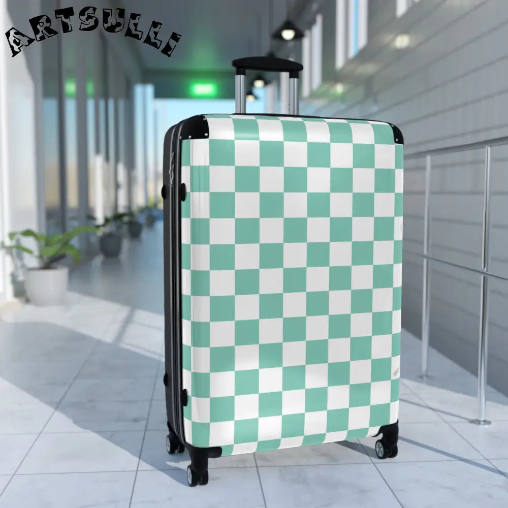 JAKKOUTTHEBXX Checkerboard Light Green Suitcase JAKKOUTTHEBXX