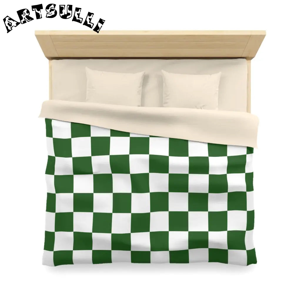 JAKKOUTTHEBXX Checkerboard White and Dark Green Microfiber Duvet