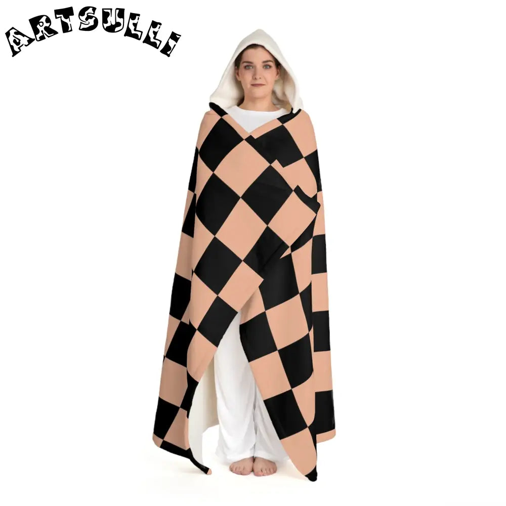 JAKKOUTTHEBXX Checkerboard Soft Orange and Black Hooded Sherpa