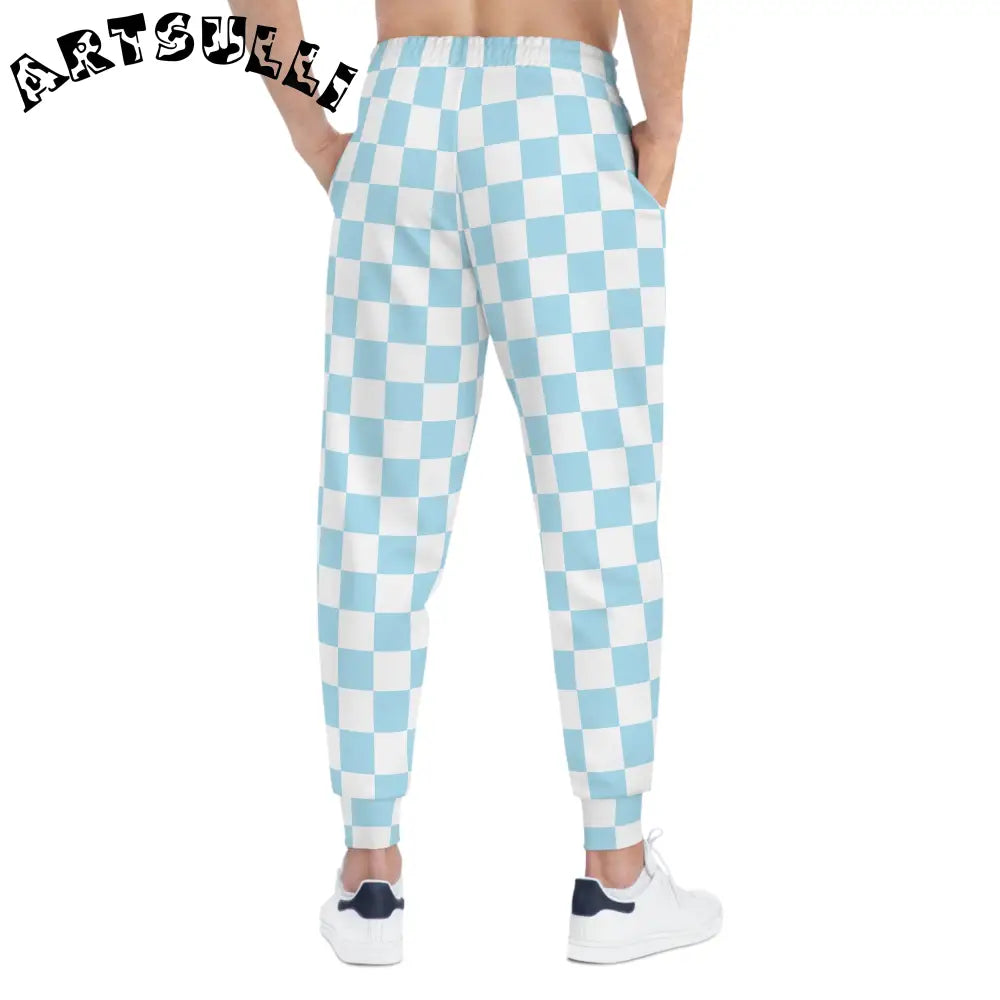 JAKKOUTTHEBXX Checkerboard Sky Blue Athletic Joggers (AOP)