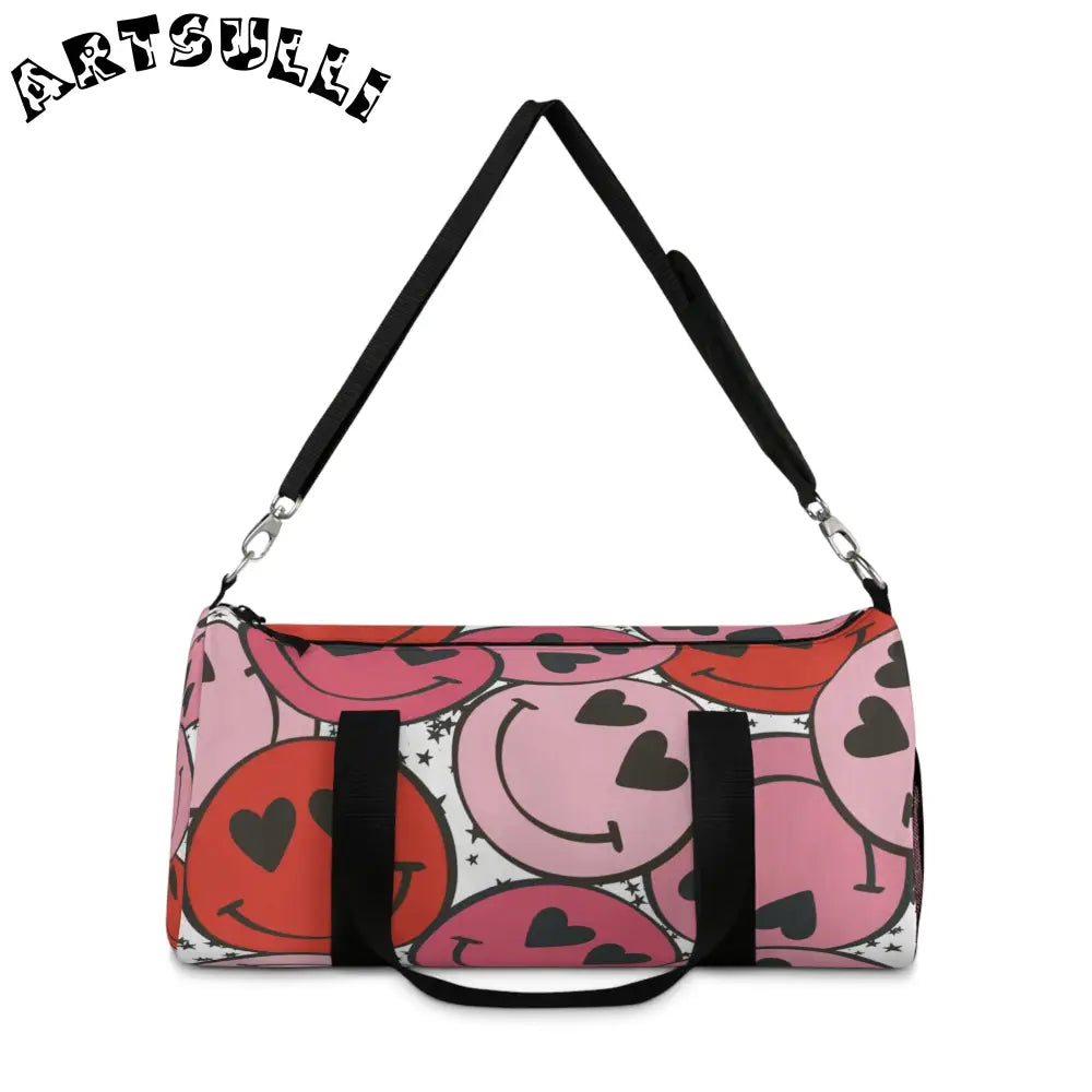 JAKKOUTTHEBXX Smiley Face x Heart Eyes Pink and Red Duffel Bag