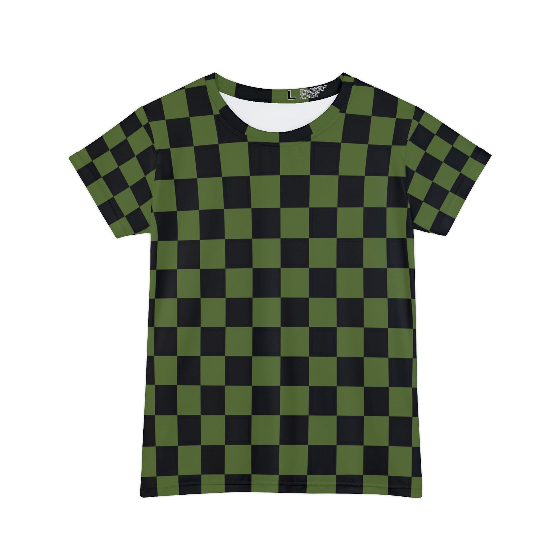 Checkerboard Olive Green and Black Women's Short Sleeve Shirt (AOP), Artsulli - Art is Long, Life is Short, All Over Prints, Size, XS, , , , , 27256675241548498359