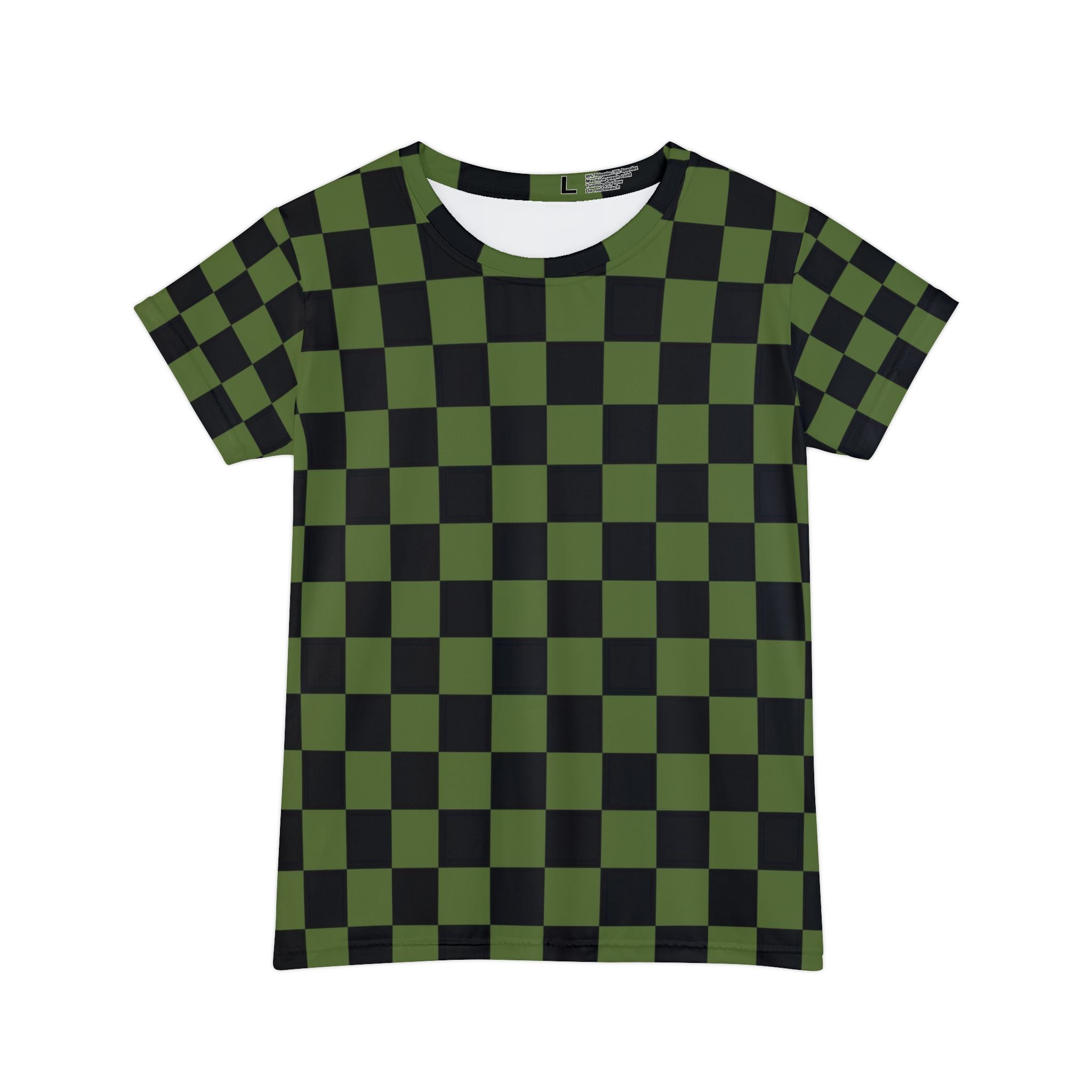Checkerboard Olive Green and Black Women's Short Sleeve Shirt (AOP), Artsulli - Art is Long, Life is Short, All Over Prints, Size, XS, , , , , 27256675241548498359