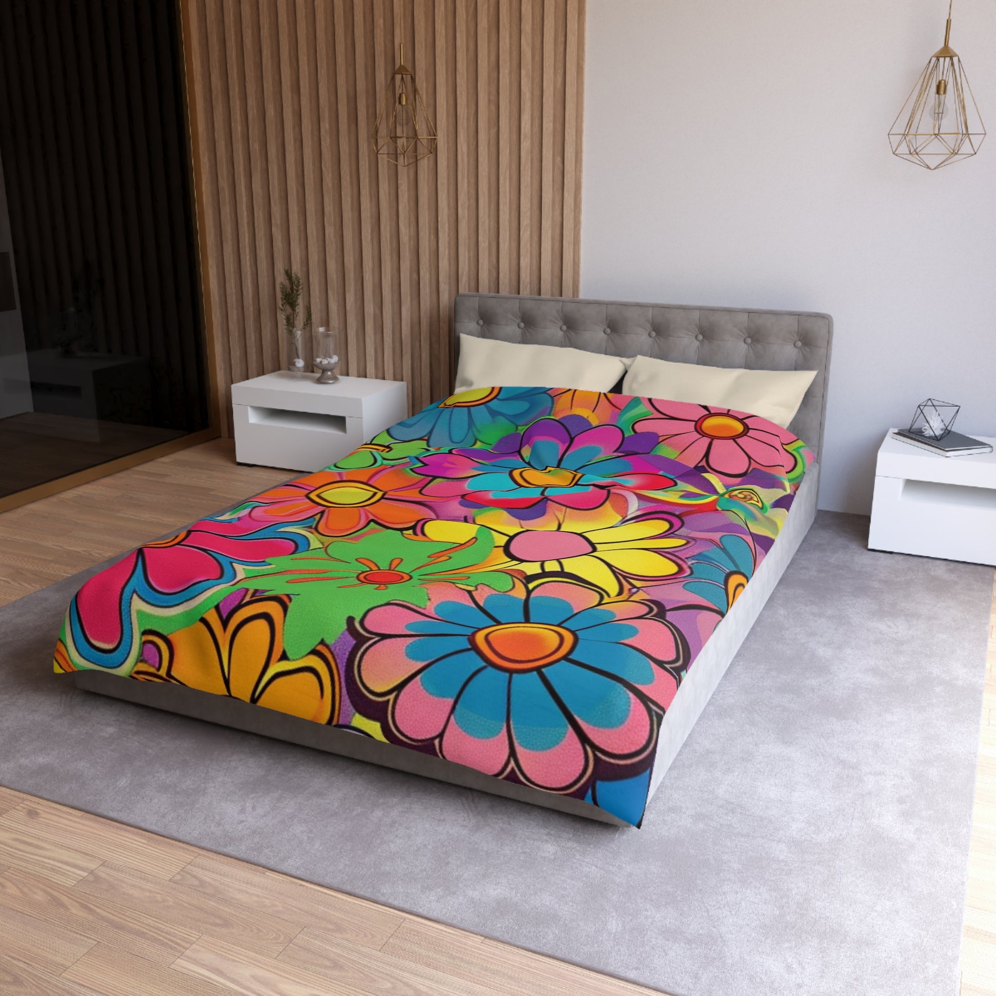 Chromatic Daisy Dream Microfiber Duvet Cover, Artsulli - Art is Long, Life is Short, Home Decor, , , , , , , 