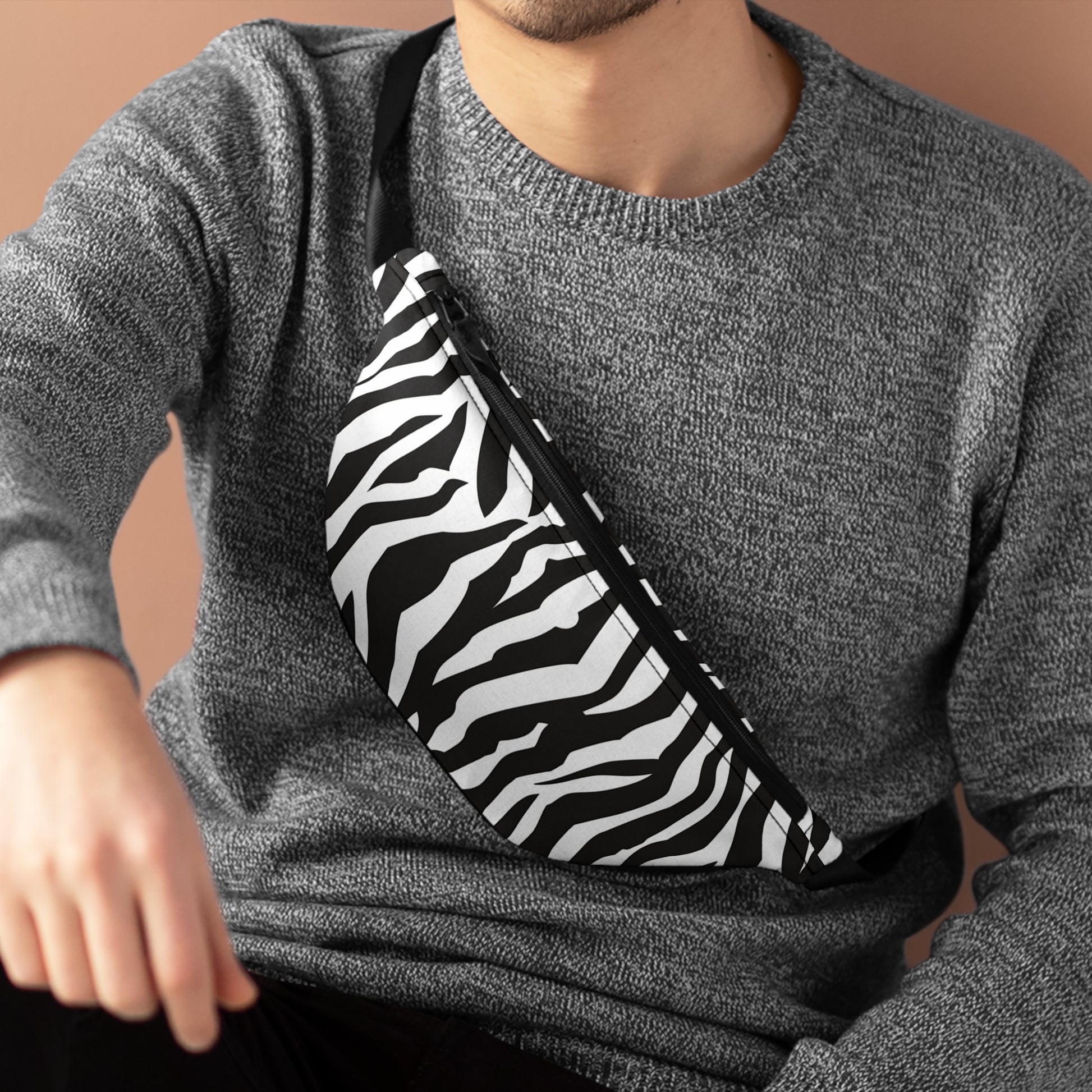 Black  White Drag Zebra Fabric Fanny Pack, Artsulli - Art is Long, Life is Short, Bags, , , , , , , 