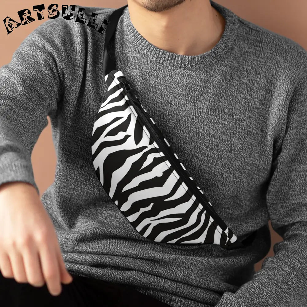 JAKKOUTTHEBXX Black and White Zebra Print Fanny Pack with Adjustable
