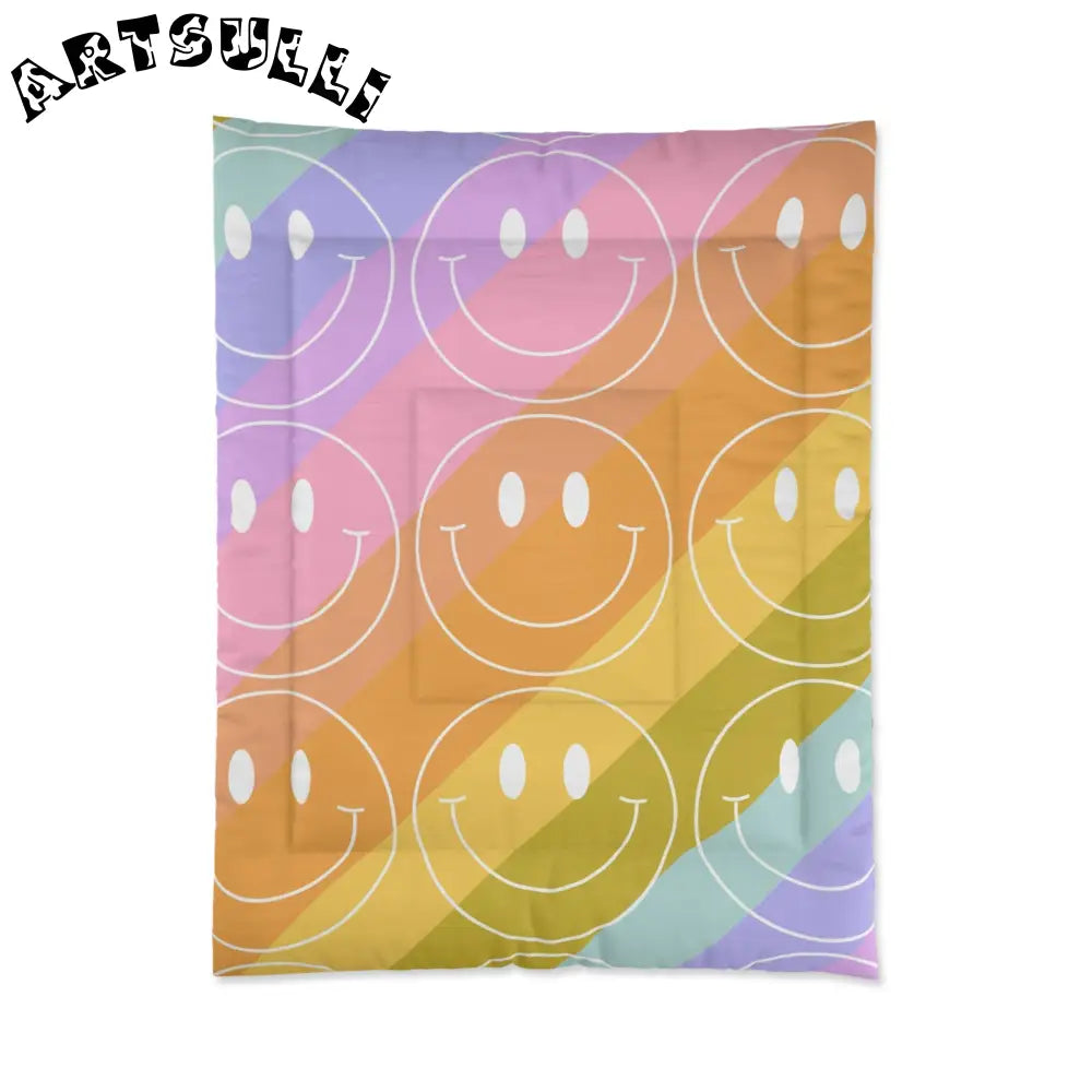 JAKKOUTTHEBXX Smiley Face x Rainbow Stripes Multi-Color Comforter