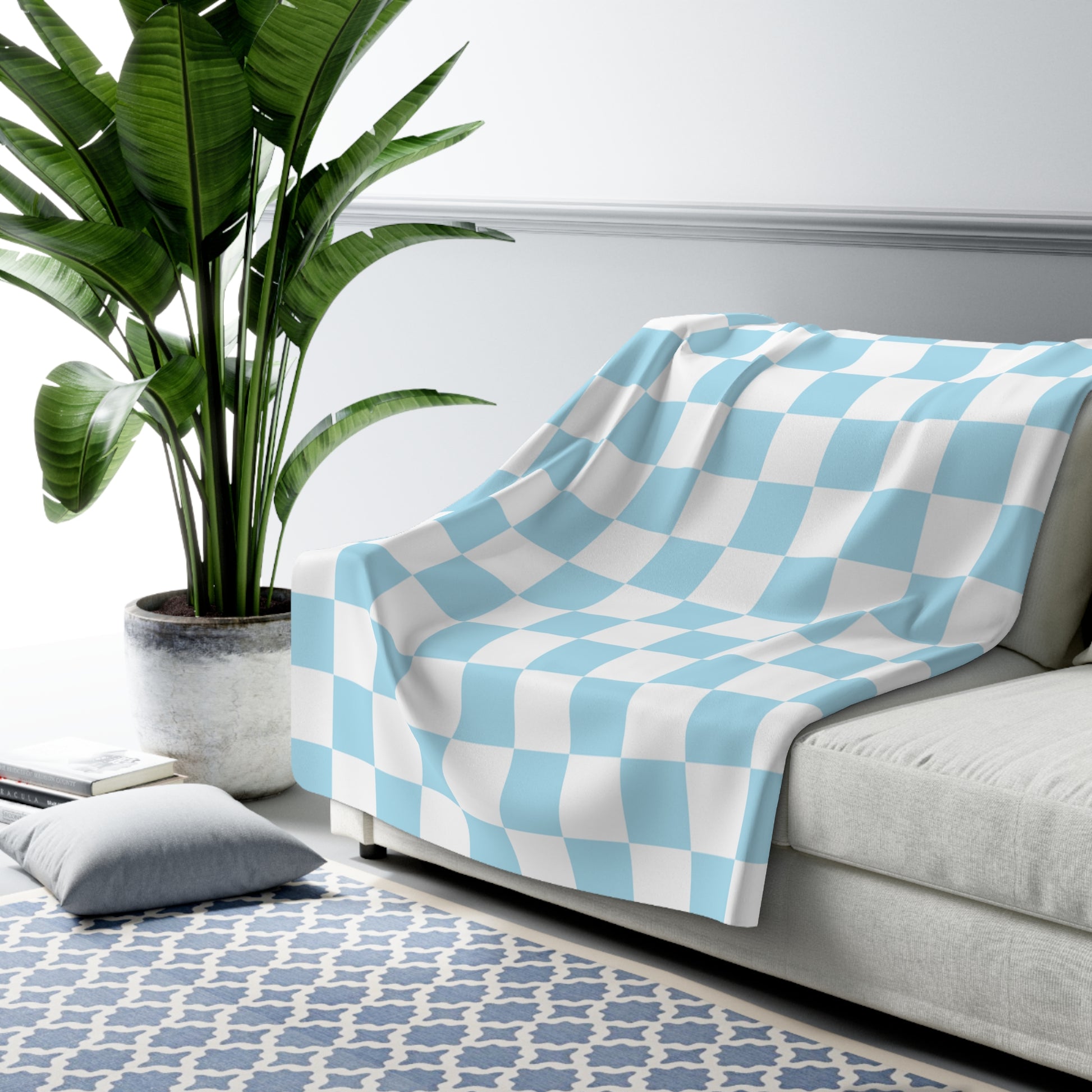 Checkerboard Sky Blue Sherpa Fleece Blanket, Artsulli - Art is Long, Life is Short, Home Decor, , , , , , , 