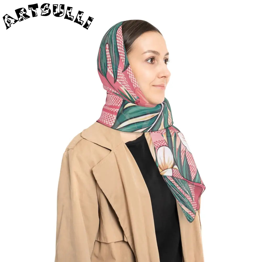 JAKKOUTTHEBXX Plaid x Floral Burgundy and Green Poly Scarf