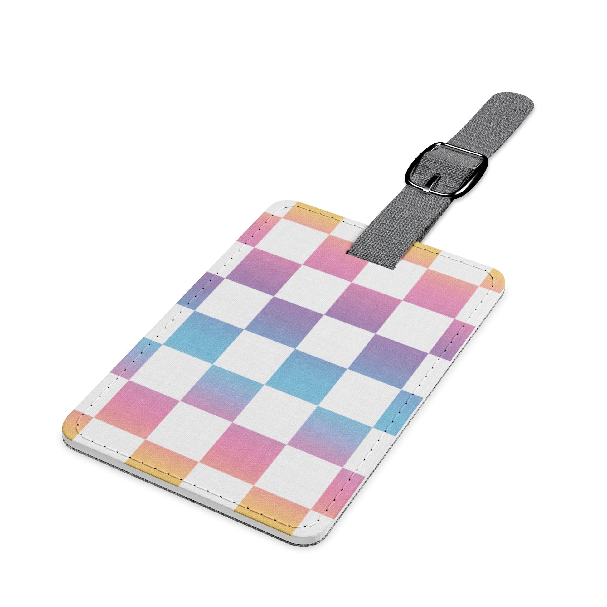 Vaporwave Check Saffiano Polyester Luggage Tag, Rectangle, Artsulli - Art is Long, Life is Short, Accessories, , , , , , , 