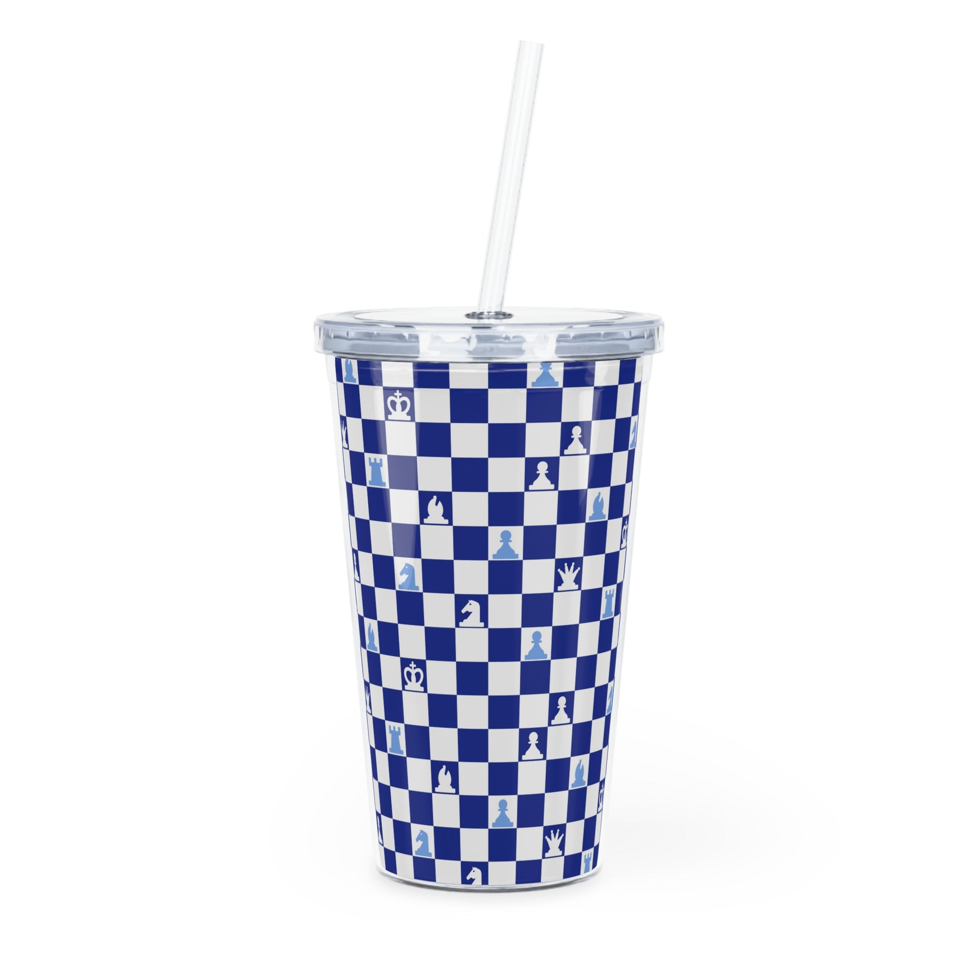 Chessboard Navy Blue Plastic Tumbler with Straw, Artsulli - Art is Long, Life is Short, Mug, Size, 20oz, Color, Transparent, , , 20718741267838240870