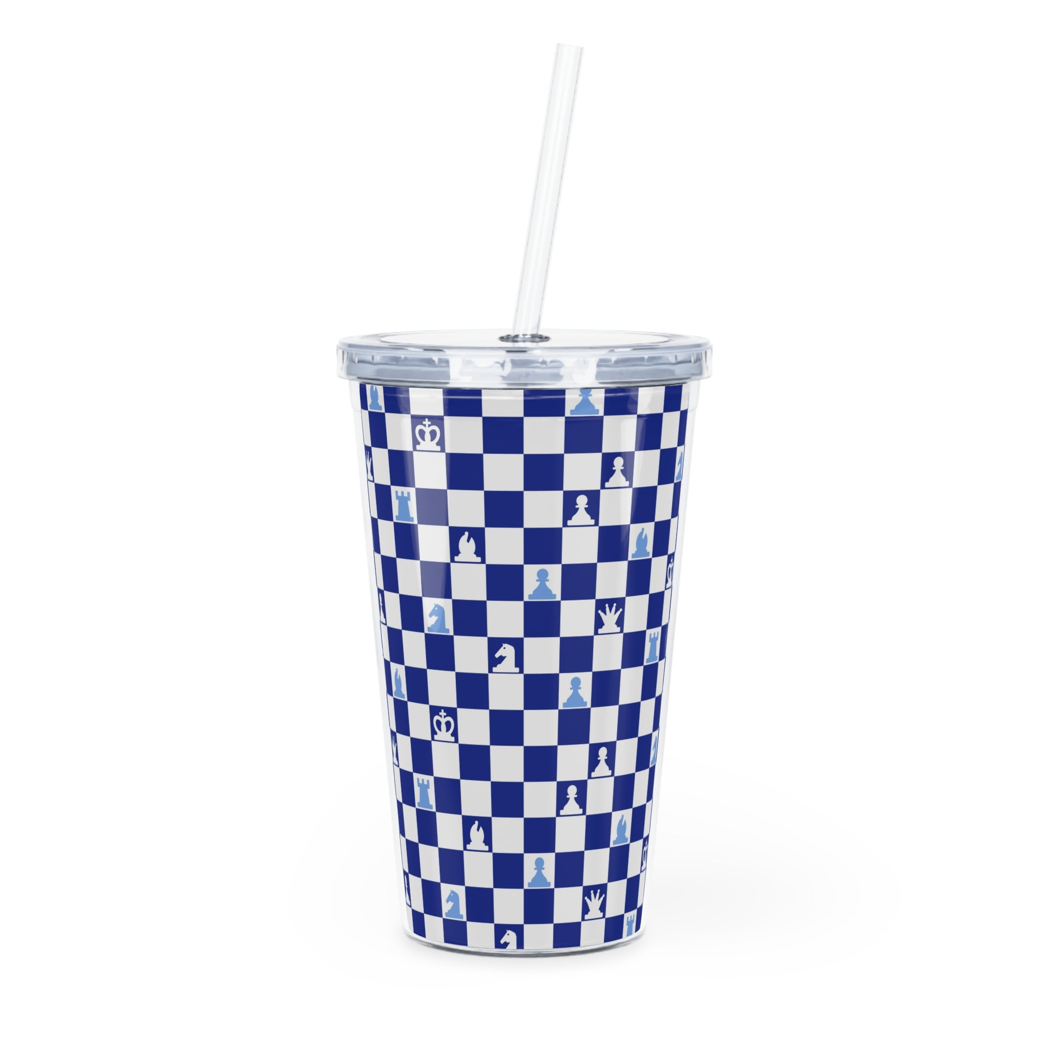 Chessboard Navy Blue Plastic Tumbler with Straw, Artsulli - Art is Long, Life is Short, Mug, Size, 20oz, Color, Transparent, , , 20718741267838240870
