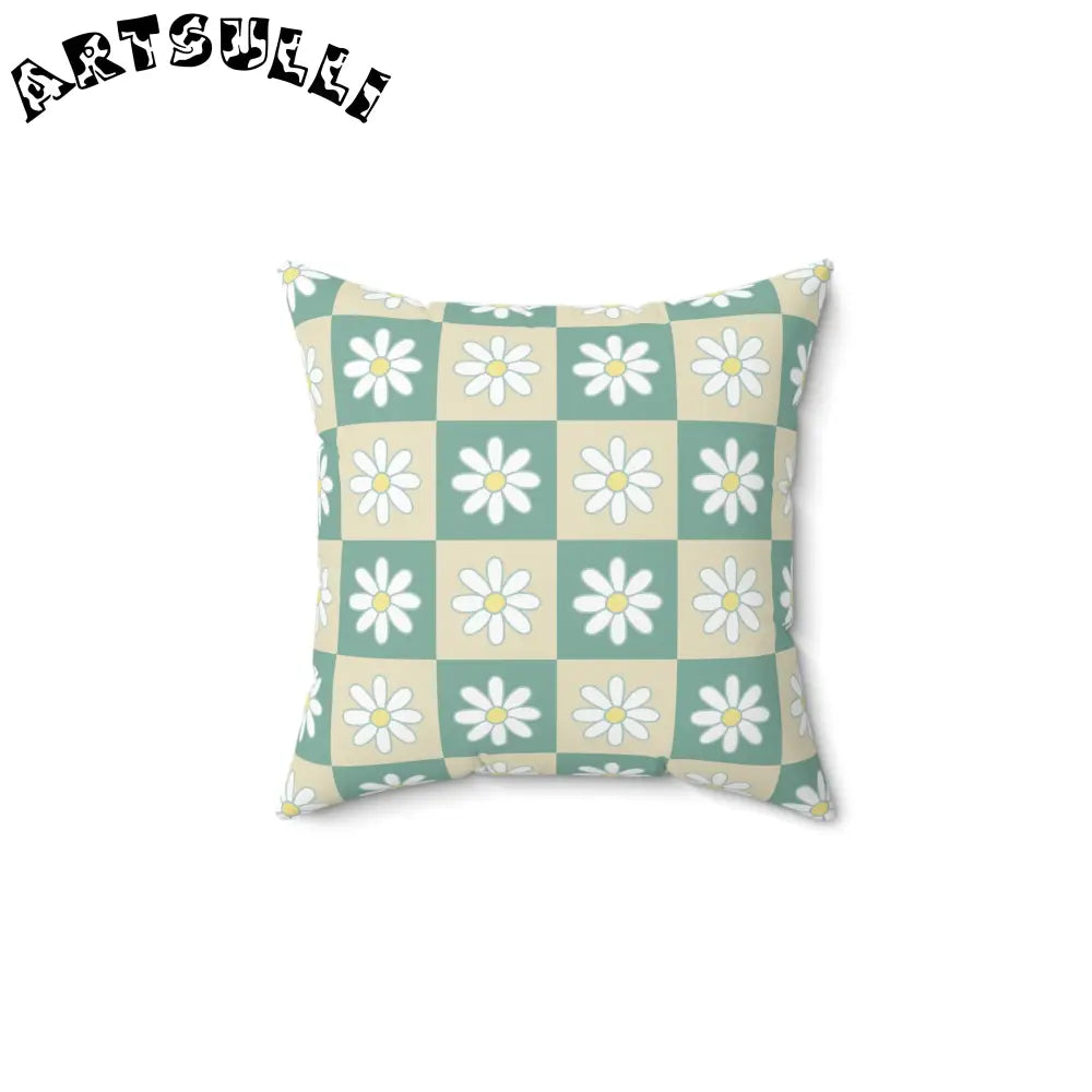 JAKKOUTTHEBXX Retro Daisy Checkerboard Green and Tan Spun Polyester