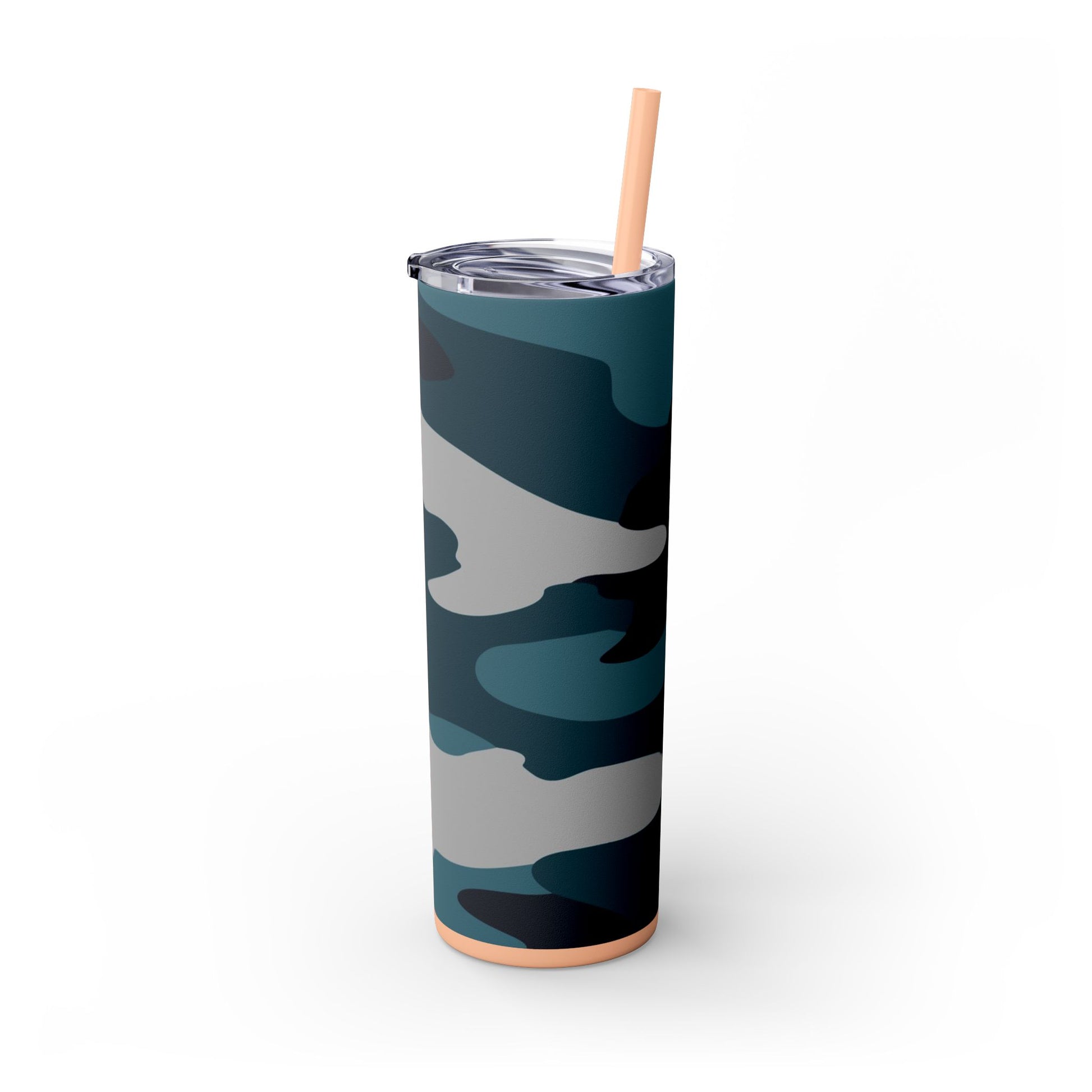 Blue Camouflage Skinny Tumbler with Straw, 20oz, Artsulli - Art is Long, Life is Short, Mug, , , , , , , 