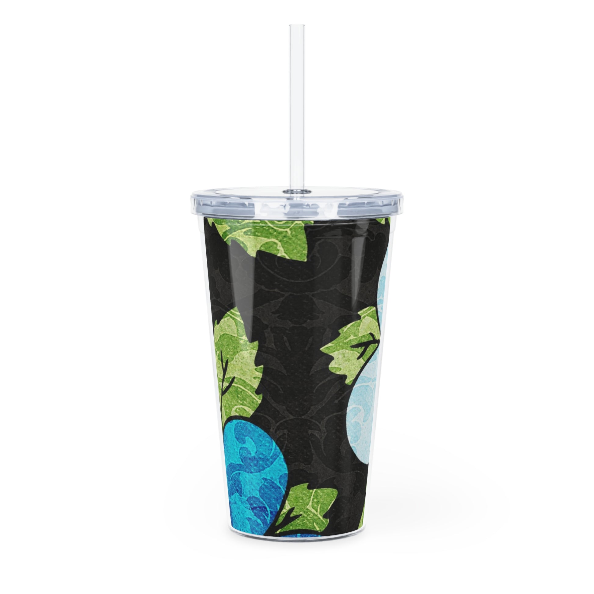 Groovy Black Floral Kl Plastic Tumbler with Straw, Artsulli - Art is Long, Life is Short, Mug, , , , , , , 