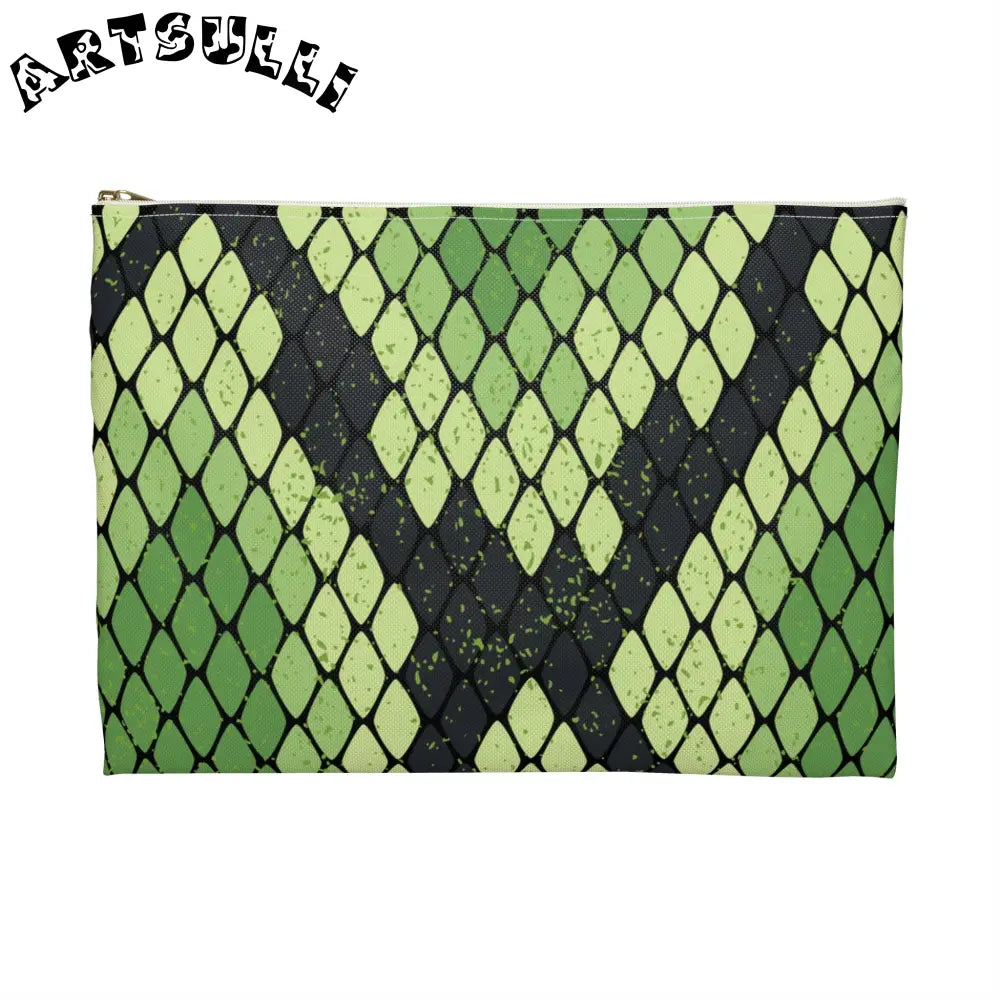 JAKKOUTTHEBXX Snake Skin Green and Black Accessory Pouch