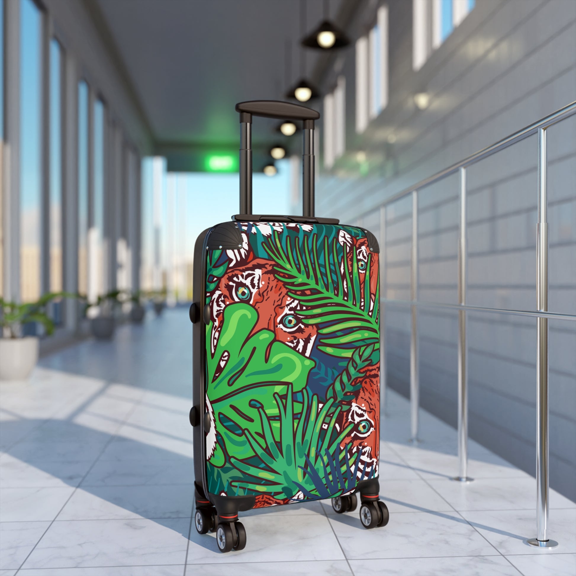 Tropical Jungle Tigers Blue and Green Tropical Jungle Tigers Blue and Green Suitcase, Artsulli - Art is Long, Life is Short, Bags, , , , , , , 