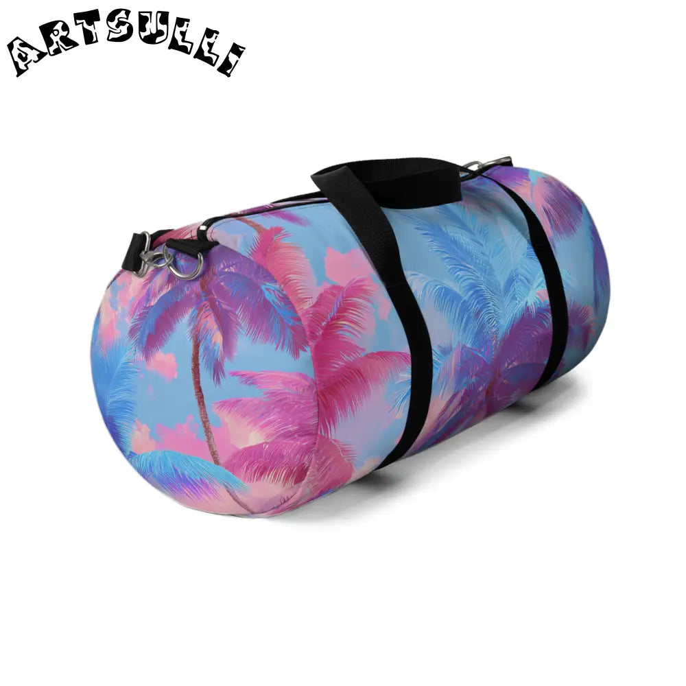 JAKKOUTTHEBXX Ethereal Pastel Palms II Blue and Pink Duffel Bag