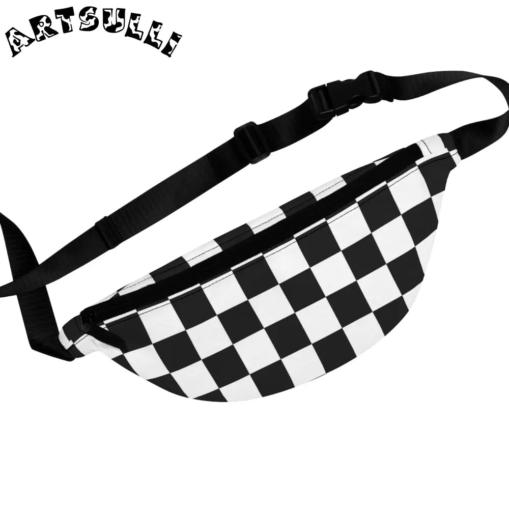 JAKKOUTTHEBXX Checkerboard White and Black Fanny Pack JAKKOUTTHEBXX