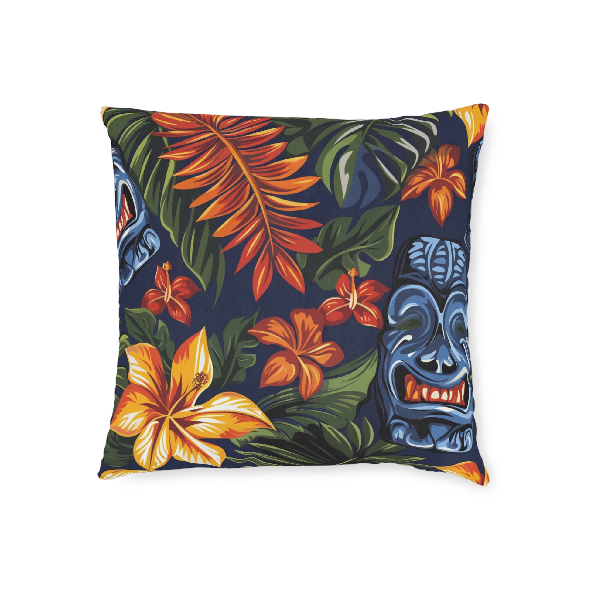 Tiki Bloom Navy Square Pillow, Artsulli - Art is Long, Life is Short, Home Decor, Size, 18" × 18", , , , , 27951191963309152298