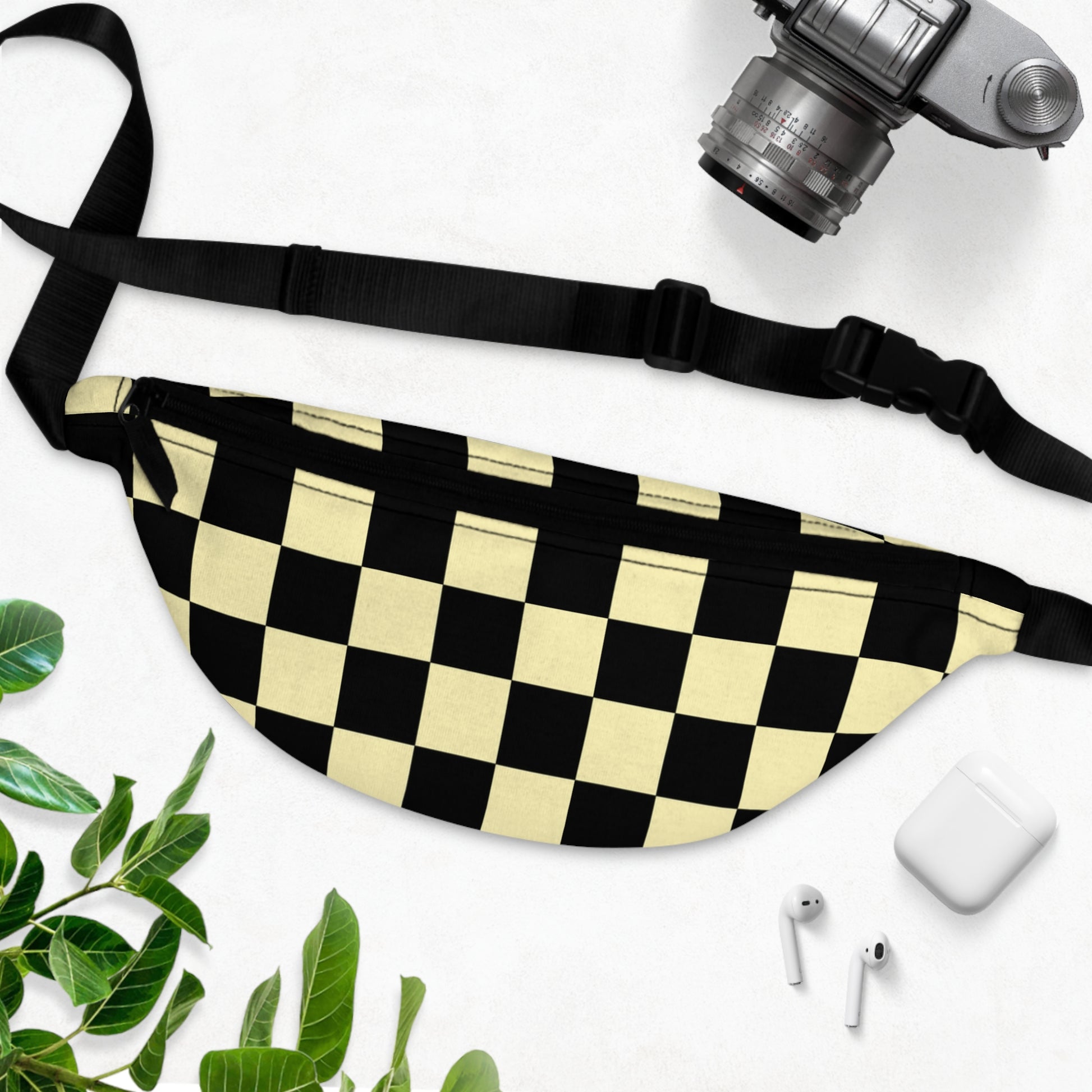 Checkerboard Black and Yellow Fanny Pack, Artsulli - Art is Long, Life is Short, Bags, , , , , , , 