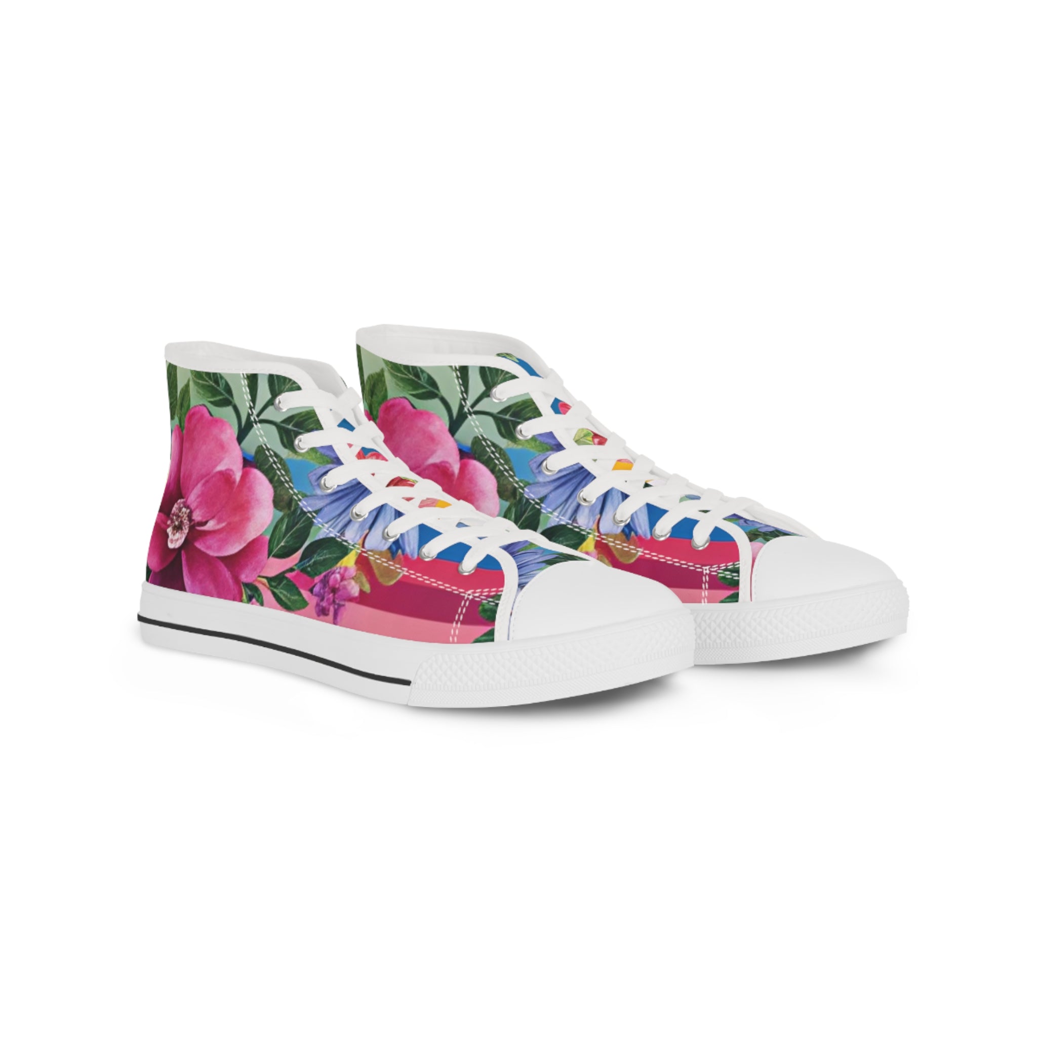 Floral Stripe 4K Men's High Top Sneakers, Artsulli - Art is Long, Life is Short, Shoes, Size, US 5, Color, White sole, , , 31662738773169722536