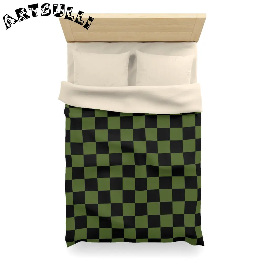 JAKKOUTTHEBXX Checkerboard Olive Green and Black Microfiber Duvet