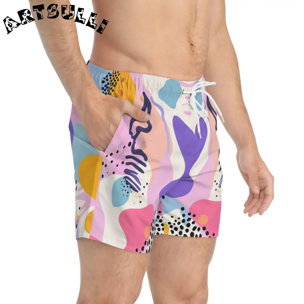 JAKKOUTTHEBXX Colorful Abstract Shapes Swim Trunks (AOP)