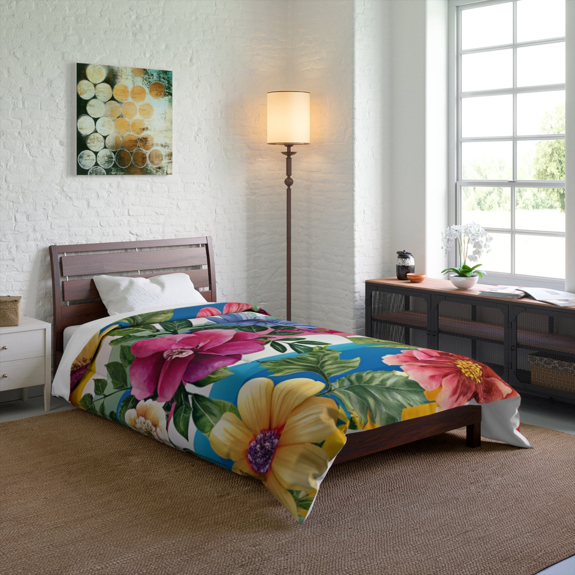 Floral Stripe 4K Comforter, Artsulli - Art is Long, Life is Short, Home Decor, , , , , , , 