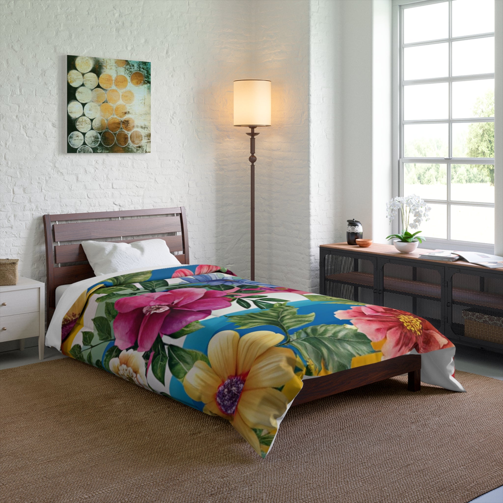 Floral Stripe 4K Comforter, Artsulli - Art is Long, Life is Short, Home Decor, , , , , , , 