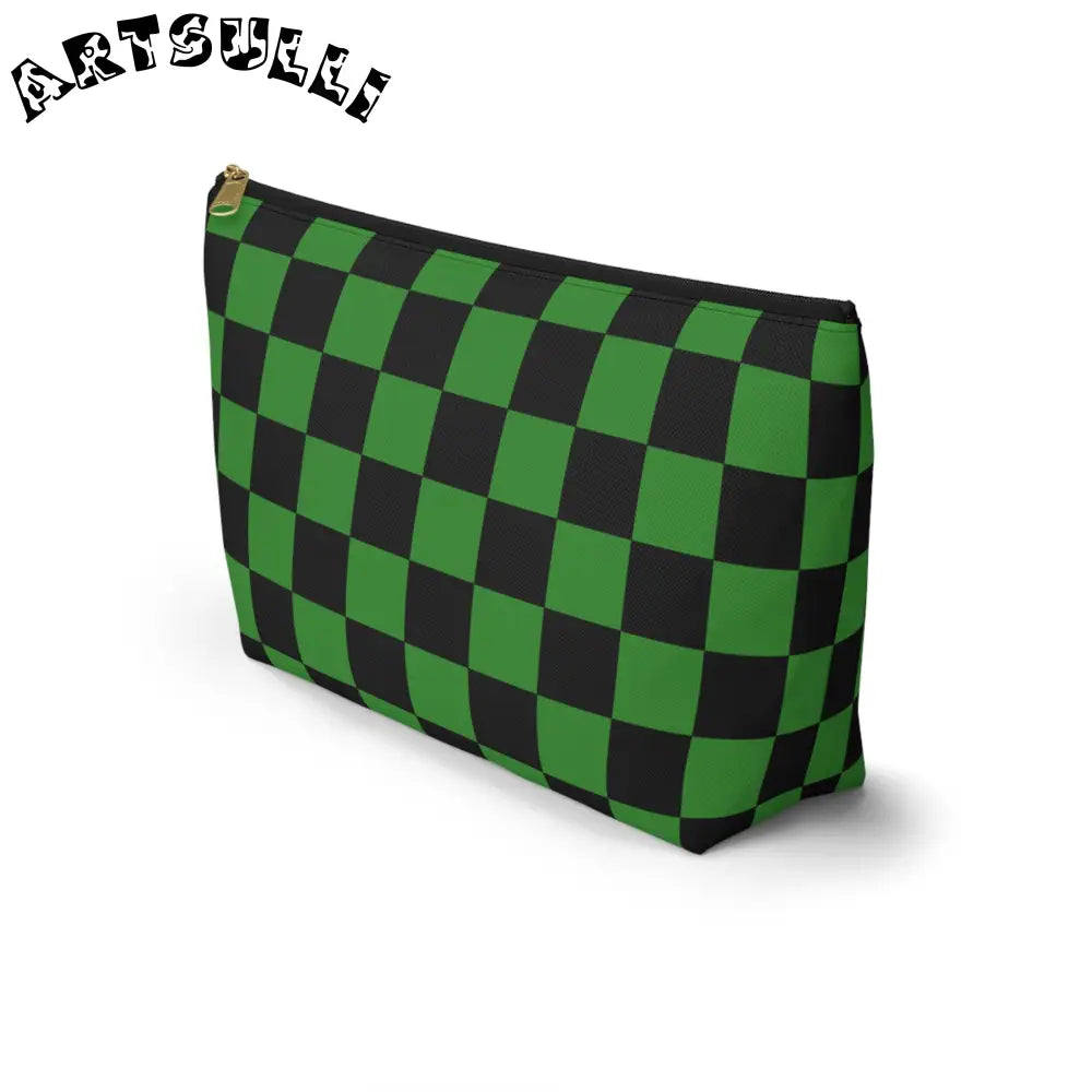 JAKKOUTTHEBXX Checkerboard Green and Black Accessory Pouch w