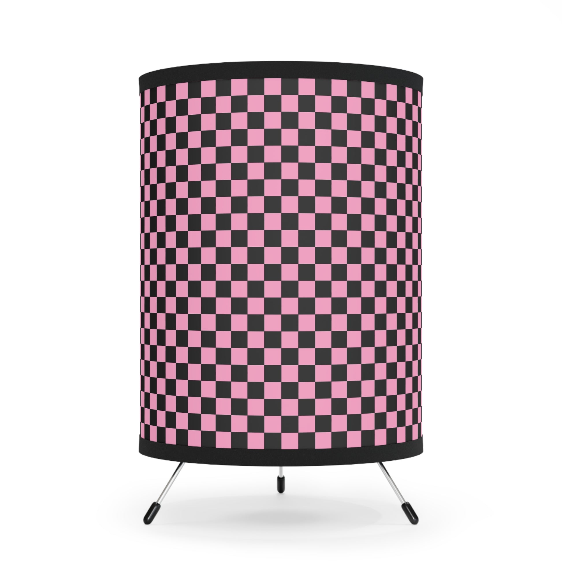 Checkerboard Black and Pink Tripod Lamp with High-Res Printed Shade, US\CA plug, Artsulli - Art is Long, Life is Short, Home Decor, Size, One size, Color, Black, , , 29131388615347602817