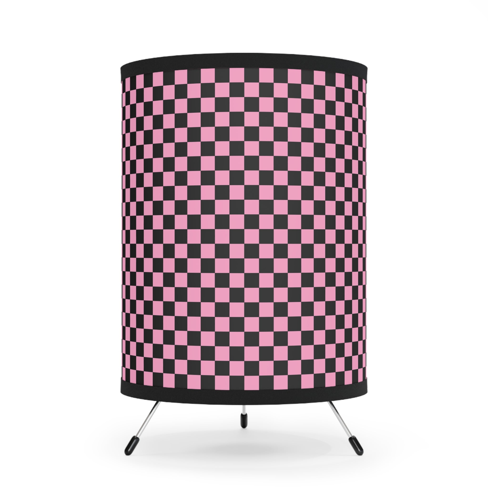 Checkerboard Black and Pink Tripod Lamp with High-Res Printed Shade, US\CA plug, Artsulli - Art is Long, Life is Short, Home Decor, Size, One size, Color, Black, , , 29131388615347602817