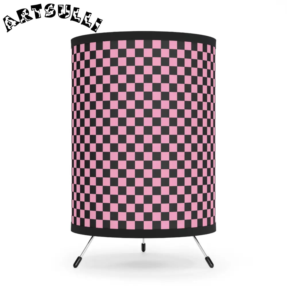 JAKKOUTTHEBXX Checkerboard Black and Pink Tripod Lamp with High-Res