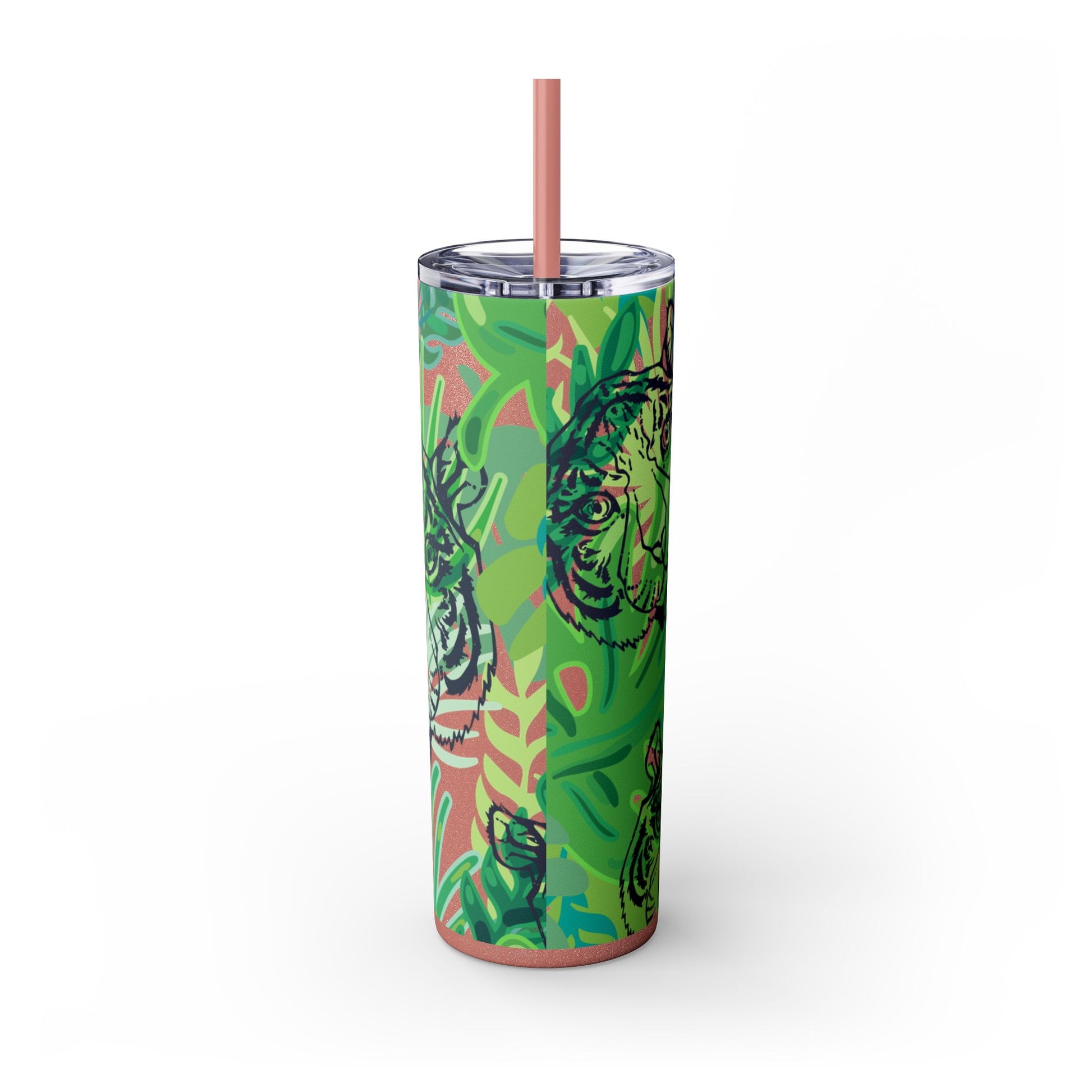 Tropical Jungle Tigers Green Skinny Tumbler with Straw, 20oz, Artsulli - Art is Long, Life is Short, Mug, , , , , , , 