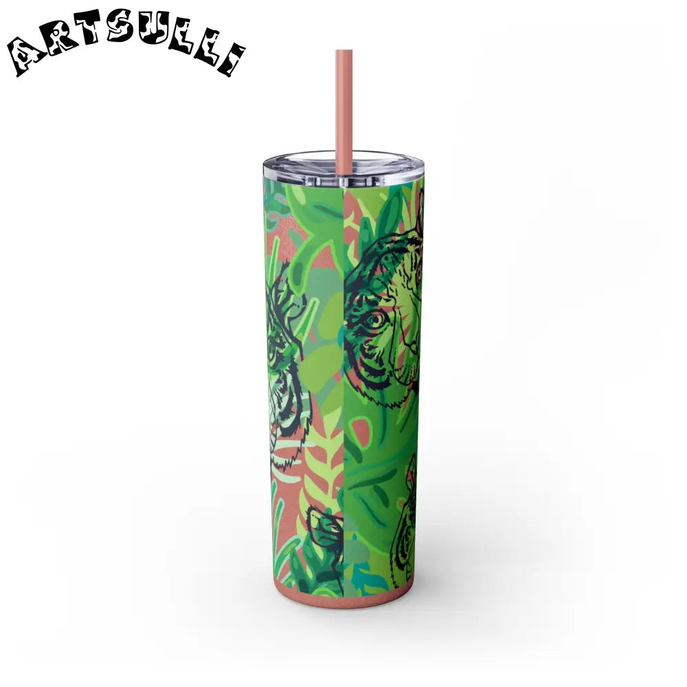 JAKKOUTTHEBXX Tropical Jungle Tigers Green Skinny Tumbler with Straw