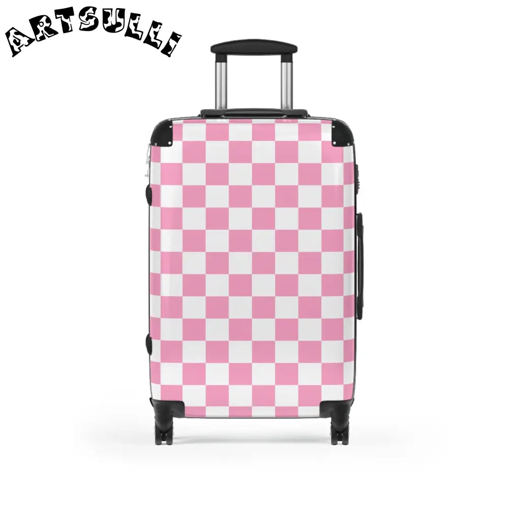 JAKKOUTTHEBXX Checkerboard Hot Pink and White Suitcase JAKKOUTTHEBXX