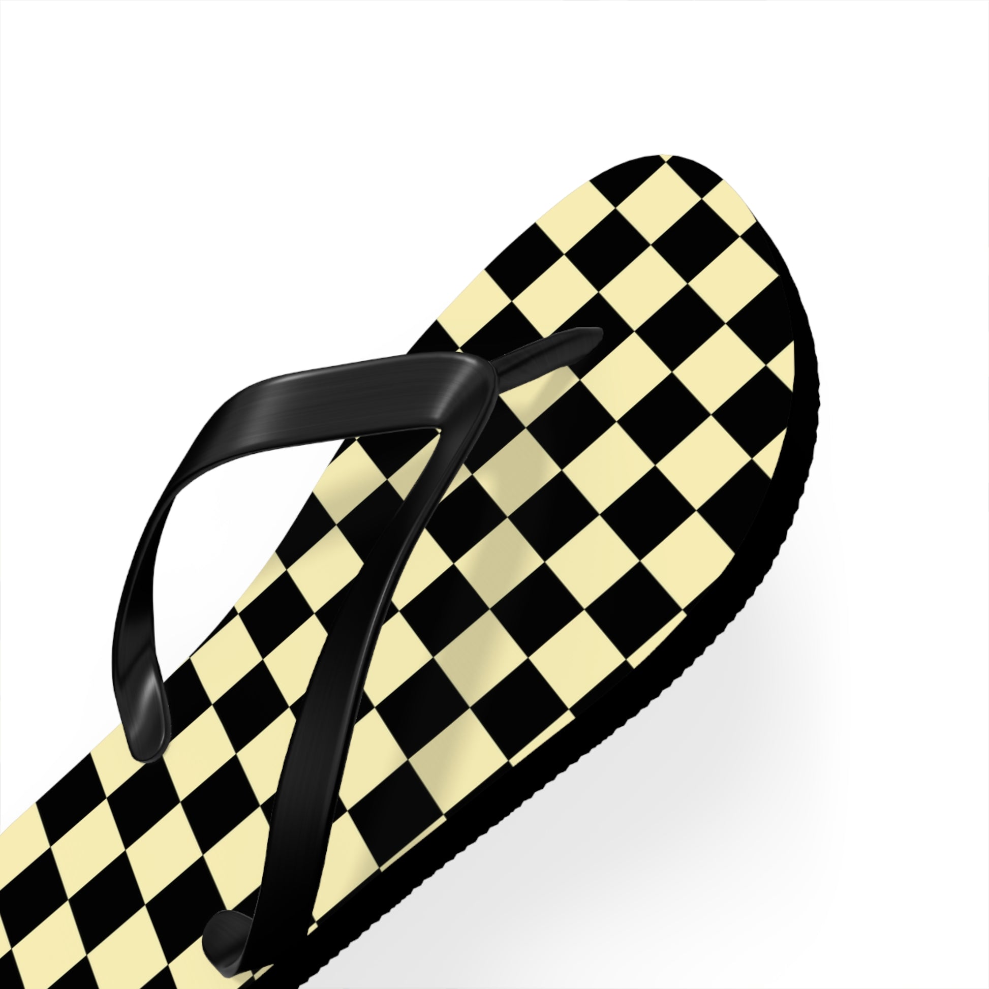 Checkerboard Black and Yellow Flip Flops, Artsulli - Art is Long, Life is Short, Shoes, , , , , , , 
