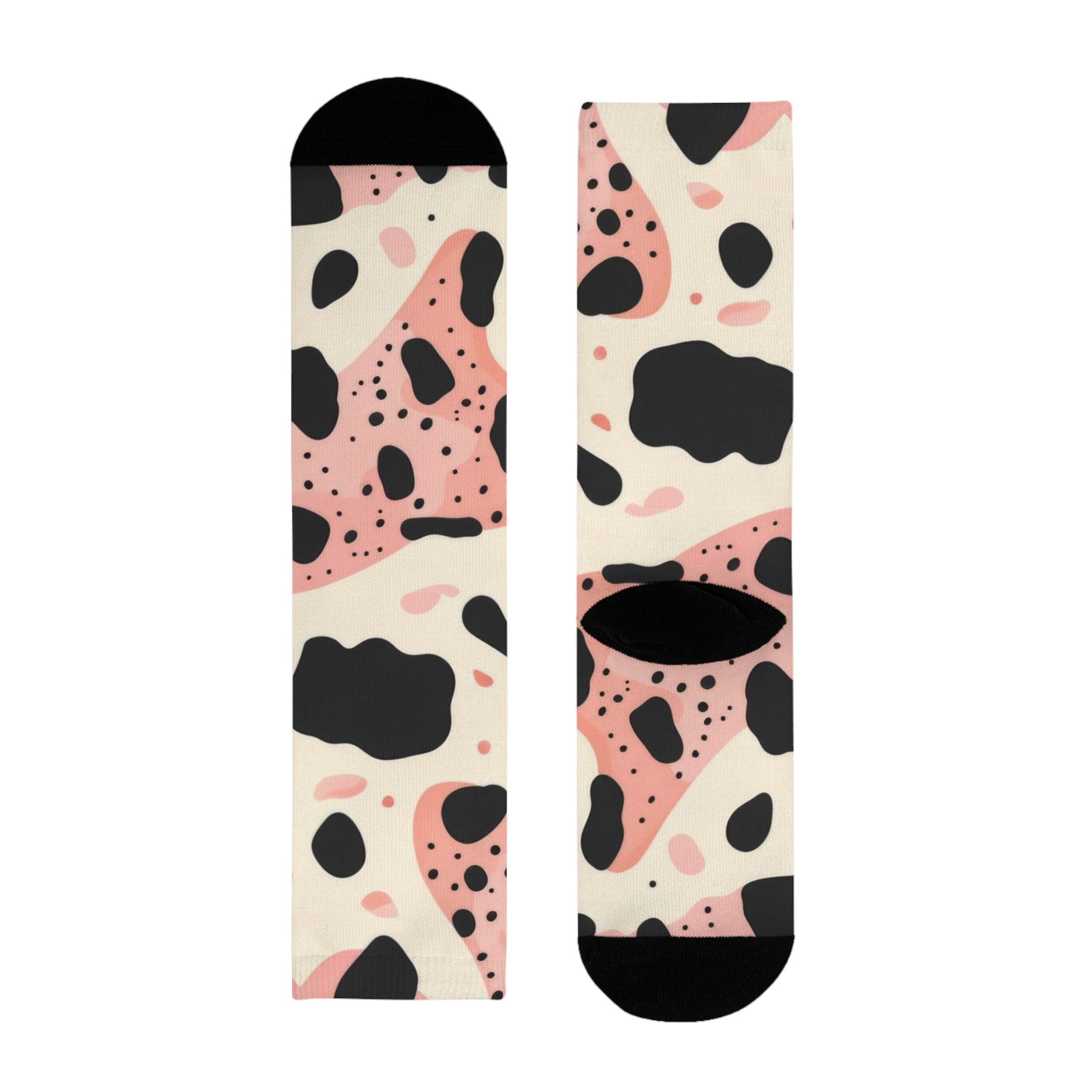 Organic Cow Print Cream and Pink Sublimation Crew Socks (EU), Artsulli - Art is Long, Life is Short, All Over Prints, , , , , , , 
